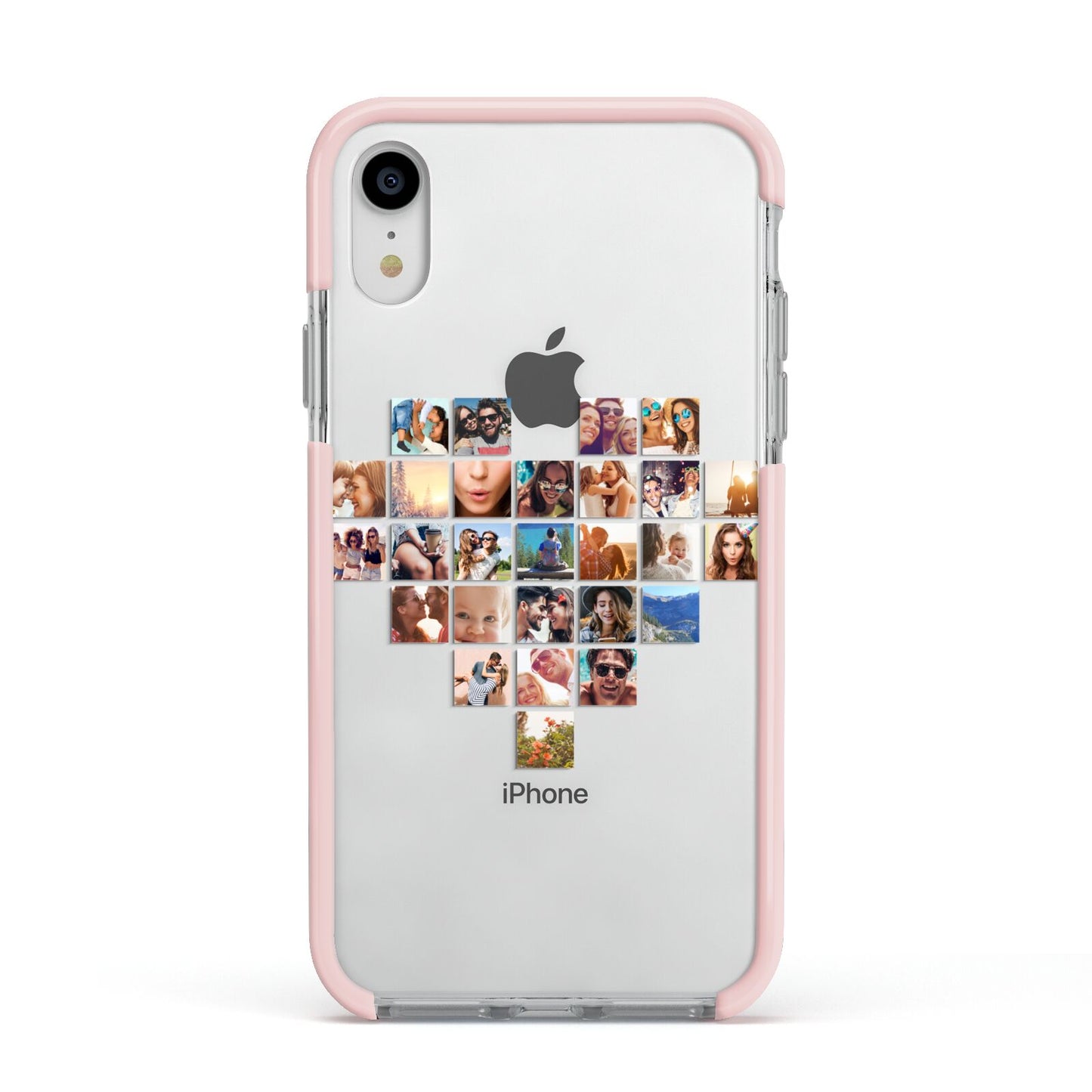 Large Heart Photo Montage Upload Apple iPhone XR Impact Case Pink Edge on Silver Phone