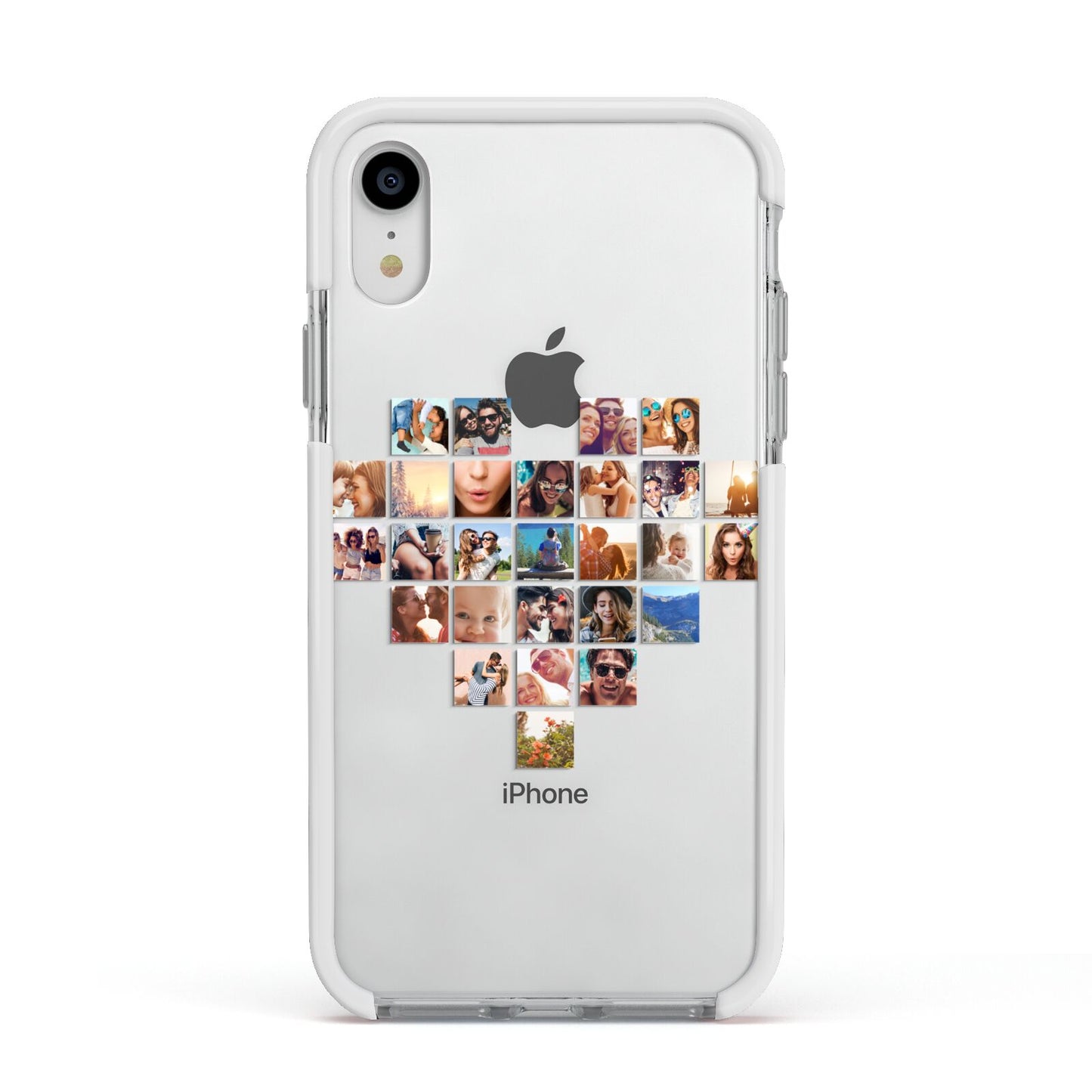 Large Heart Photo Montage Upload Apple iPhone XR Impact Case White Edge on Silver Phone