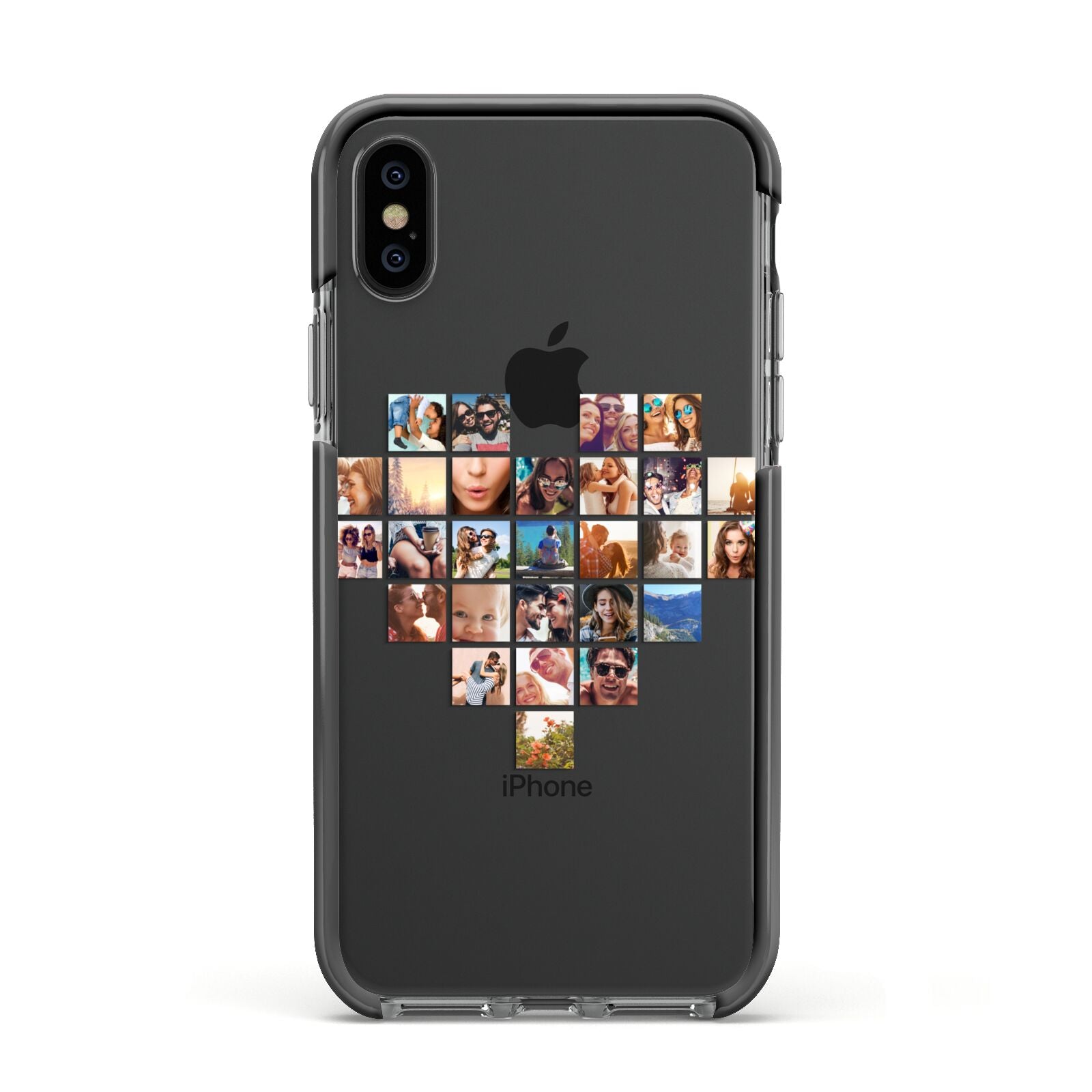 Large Heart Photo Montage Upload Apple iPhone Xs Impact Case Black Edge on Black Phone