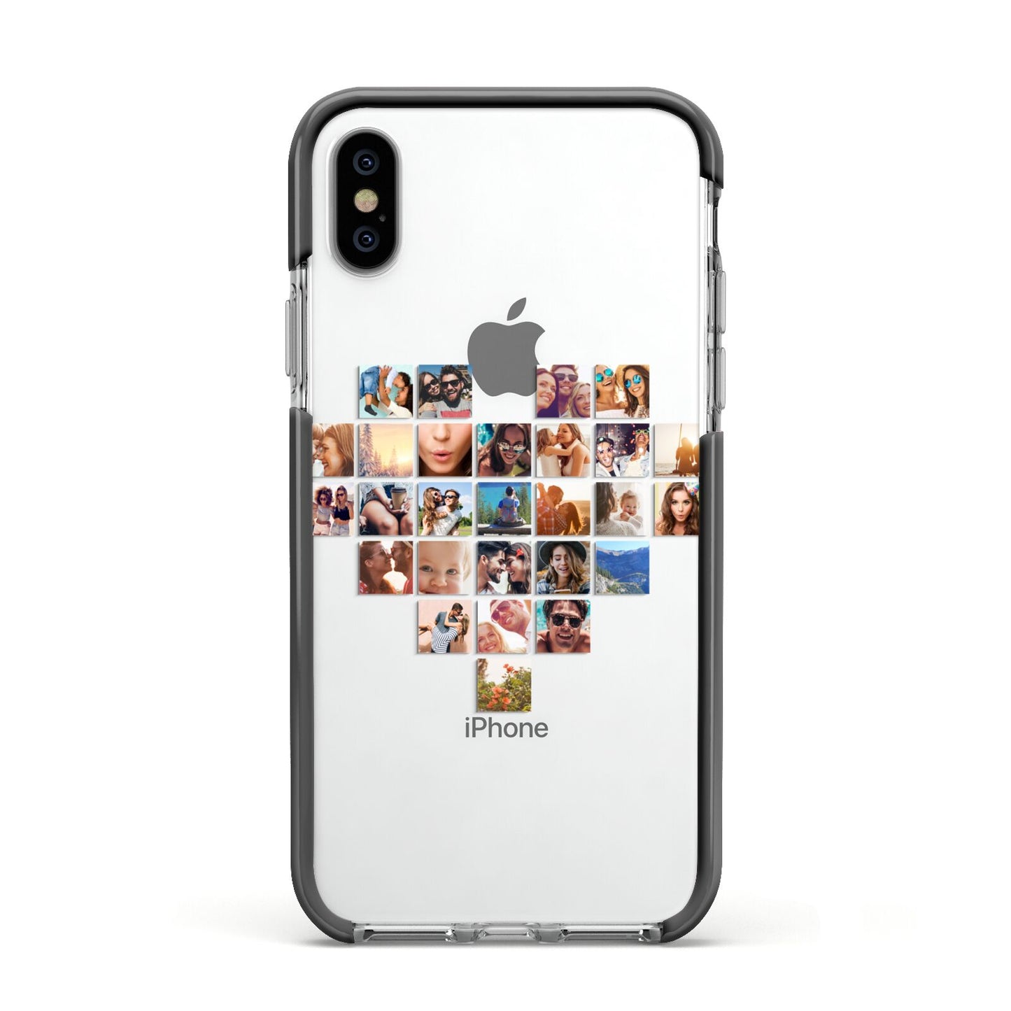 Large Heart Photo Montage Upload Apple iPhone Xs Impact Case Black Edge on Silver Phone