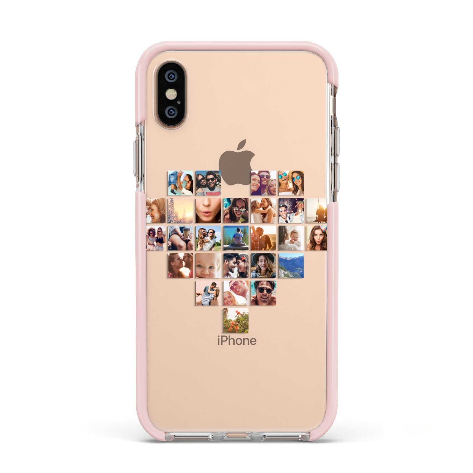 Large Heart Photo Montage Upload Apple iPhone Xs Impact Case Pink Edge on Gold Phone