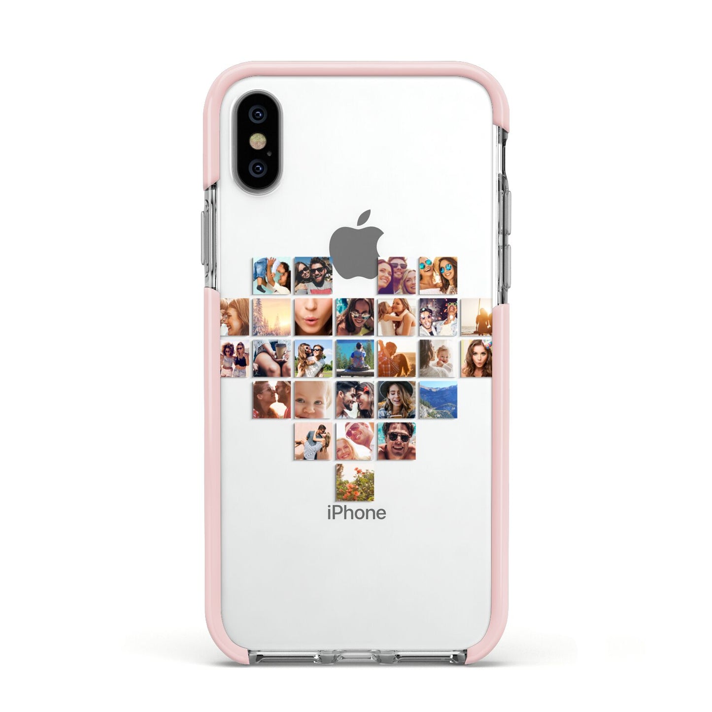 Large Heart Photo Montage Upload Apple iPhone Xs Impact Case Pink Edge on Silver Phone