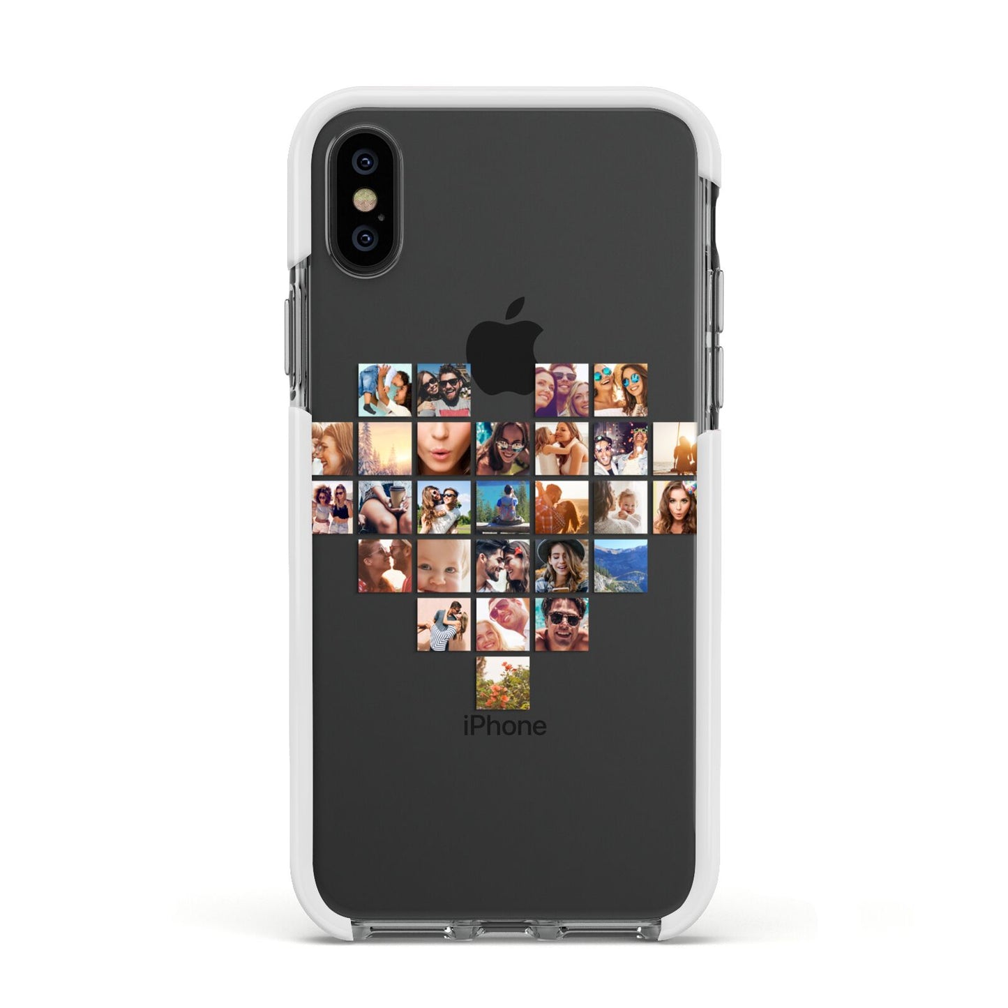 Large Heart Photo Montage Upload Apple iPhone Xs Impact Case White Edge on Black Phone