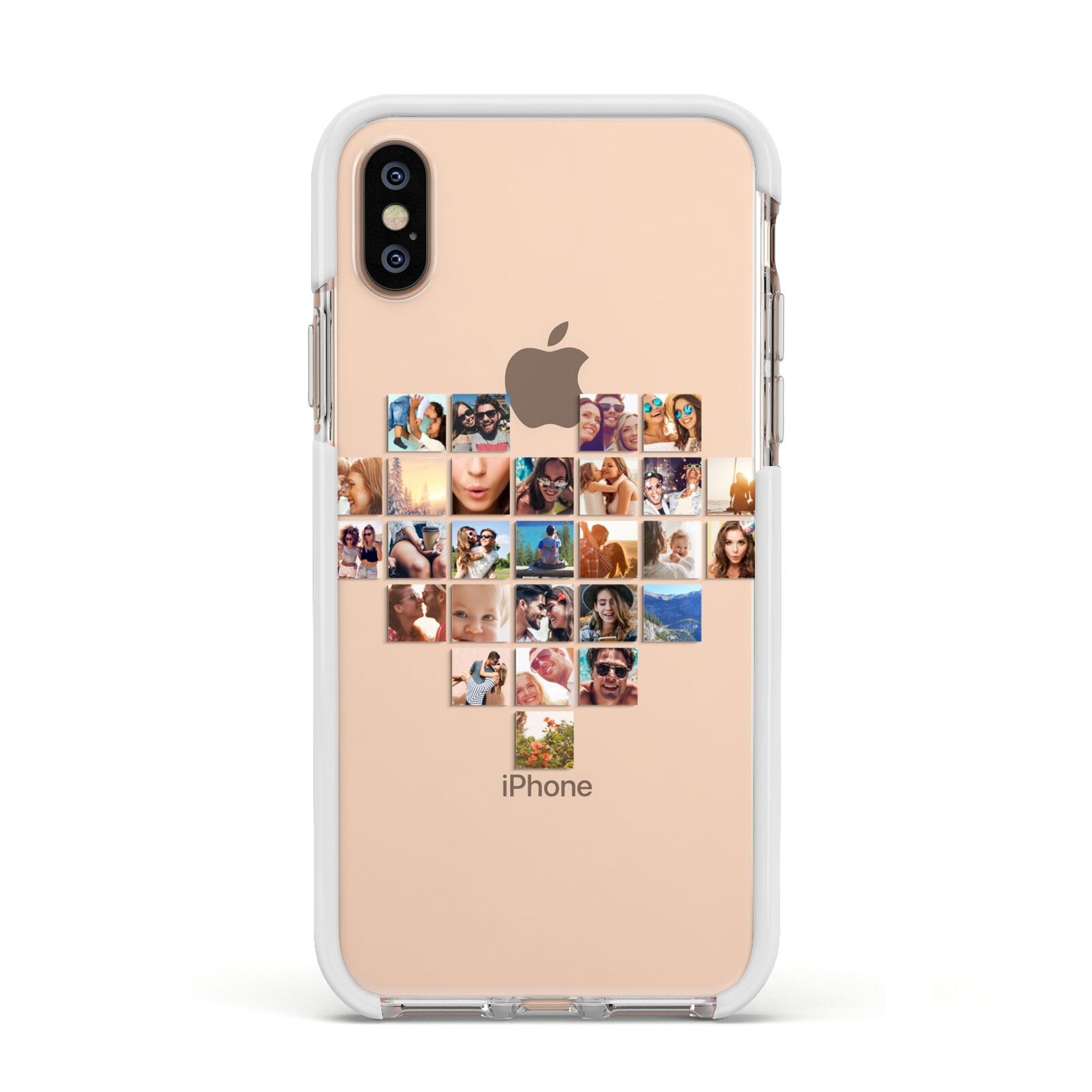 Large Heart Photo Montage Upload Apple iPhone Xs Impact Case White Edge on Gold Phone