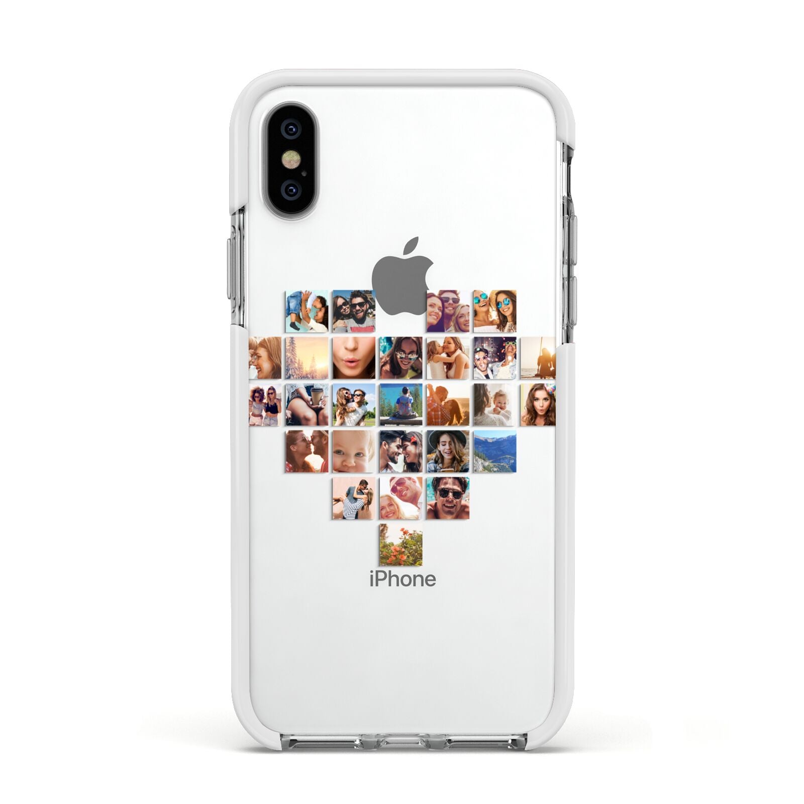Large Heart Photo Montage Upload Apple iPhone Xs Impact Case White Edge on Silver Phone