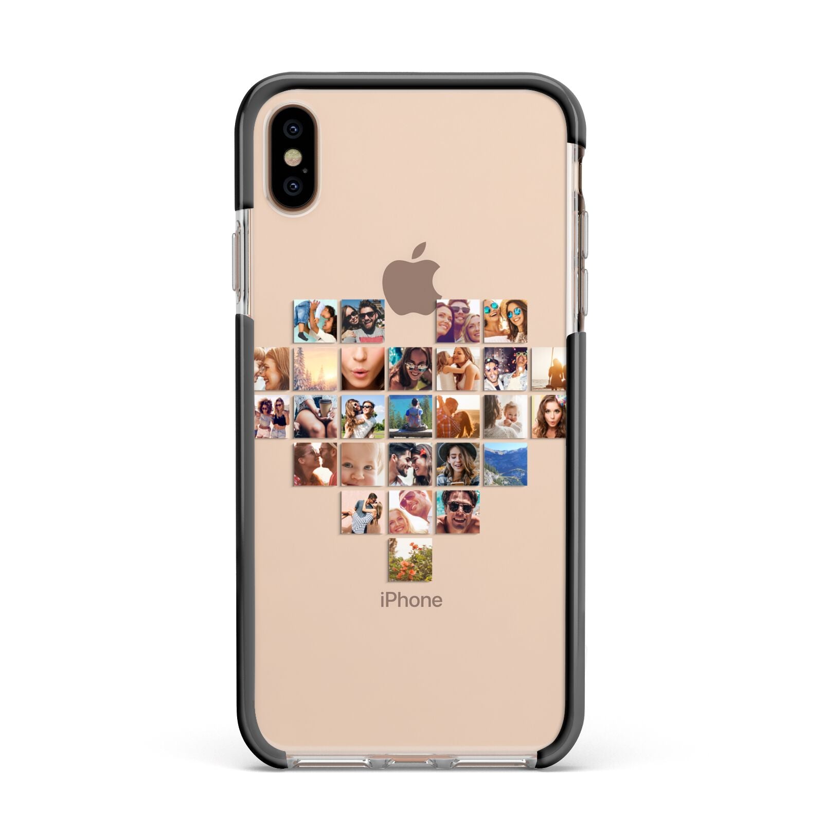 Large Heart Photo Montage Upload Apple iPhone Xs Max Impact Case Black Edge on Gold Phone