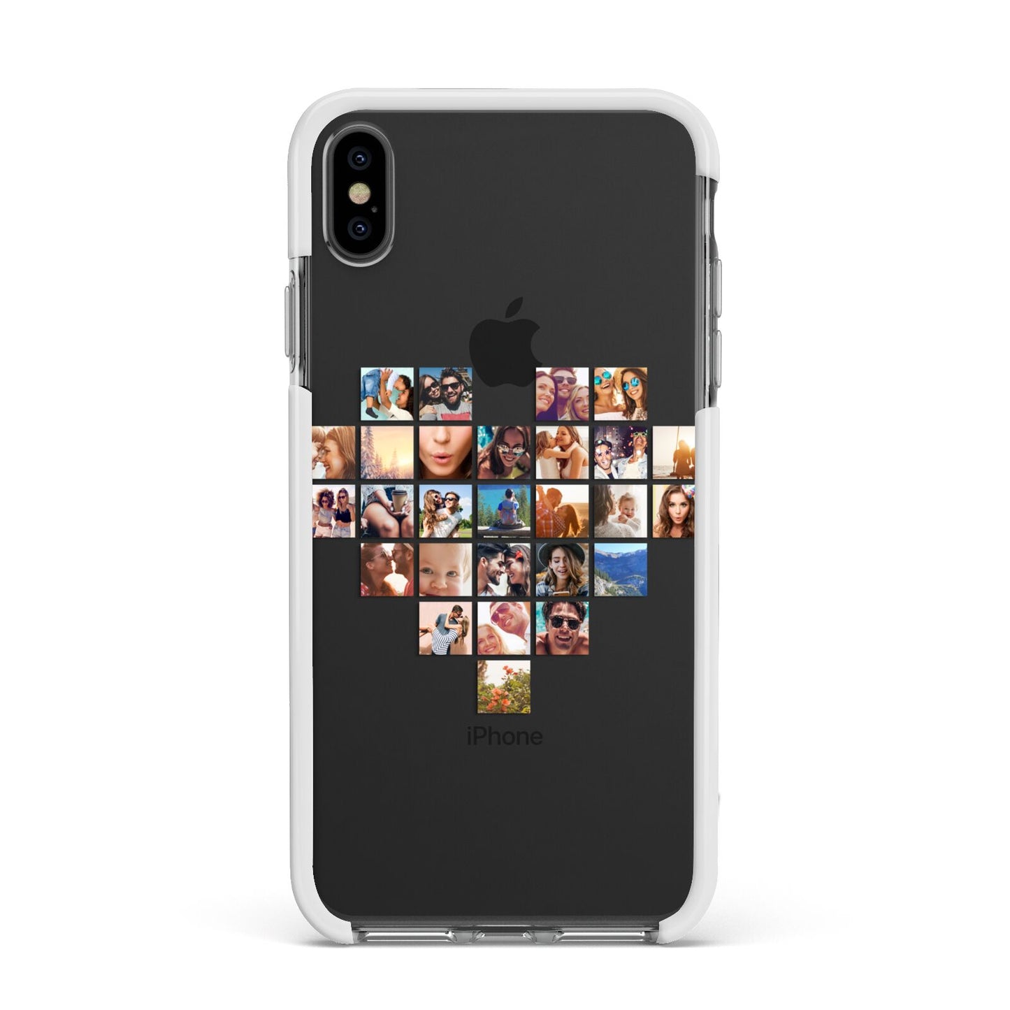 Large Heart Photo Montage Upload Apple iPhone Xs Max Impact Case White Edge on Black Phone