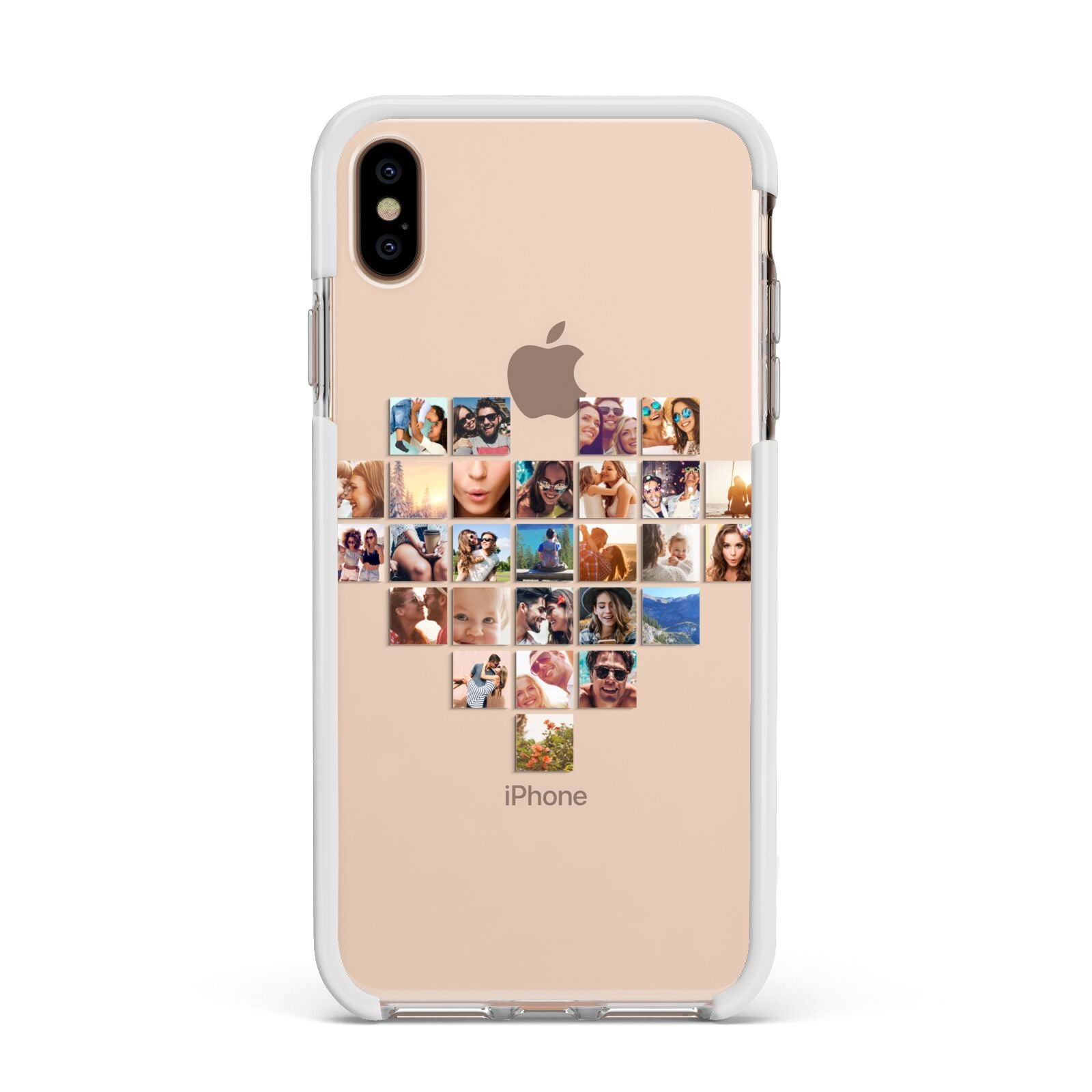 Large Heart Photo Montage Upload Apple iPhone Xs Max Impact Case White Edge on Gold Phone