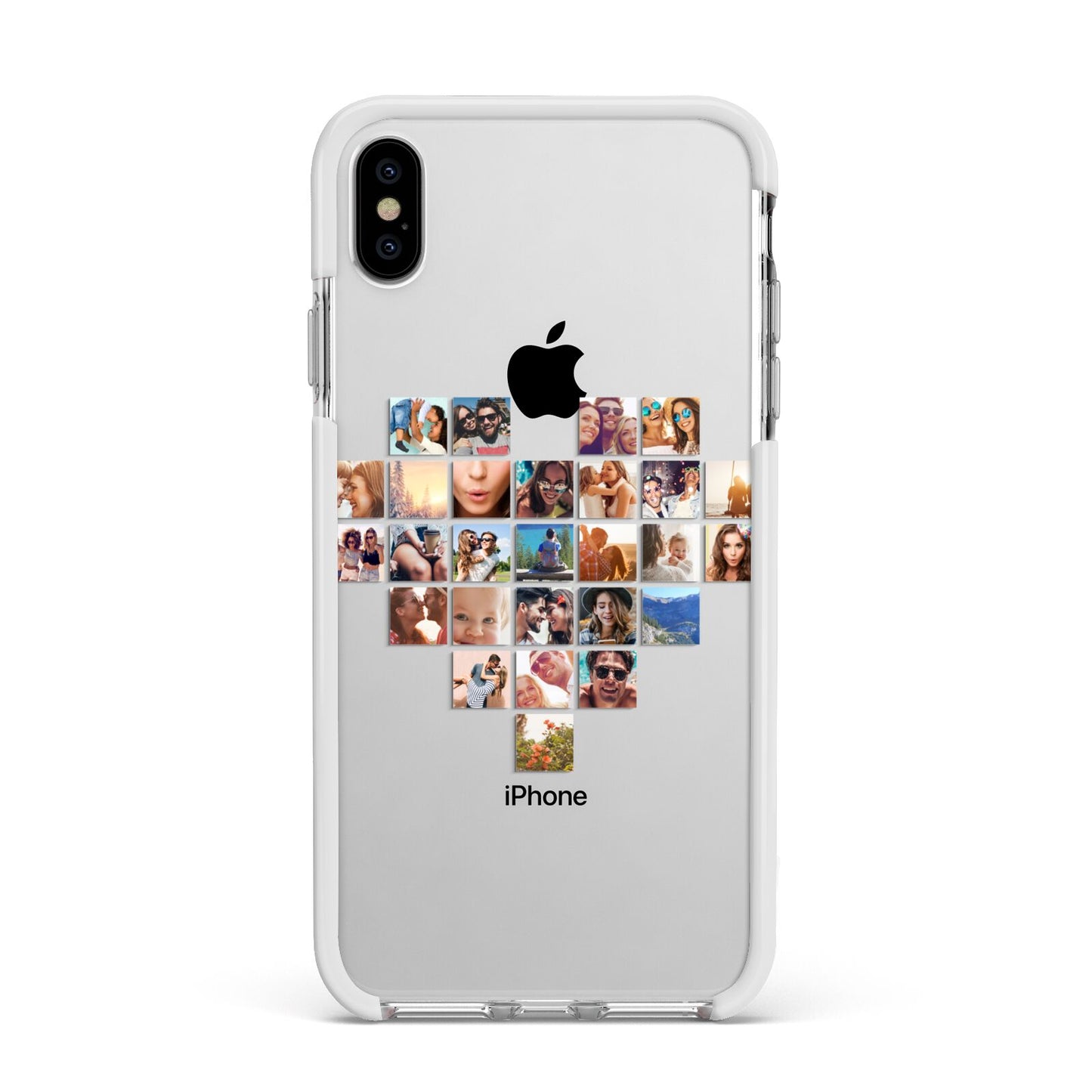 Large Heart Photo Montage Upload Apple iPhone Xs Max Impact Case White Edge on Silver Phone