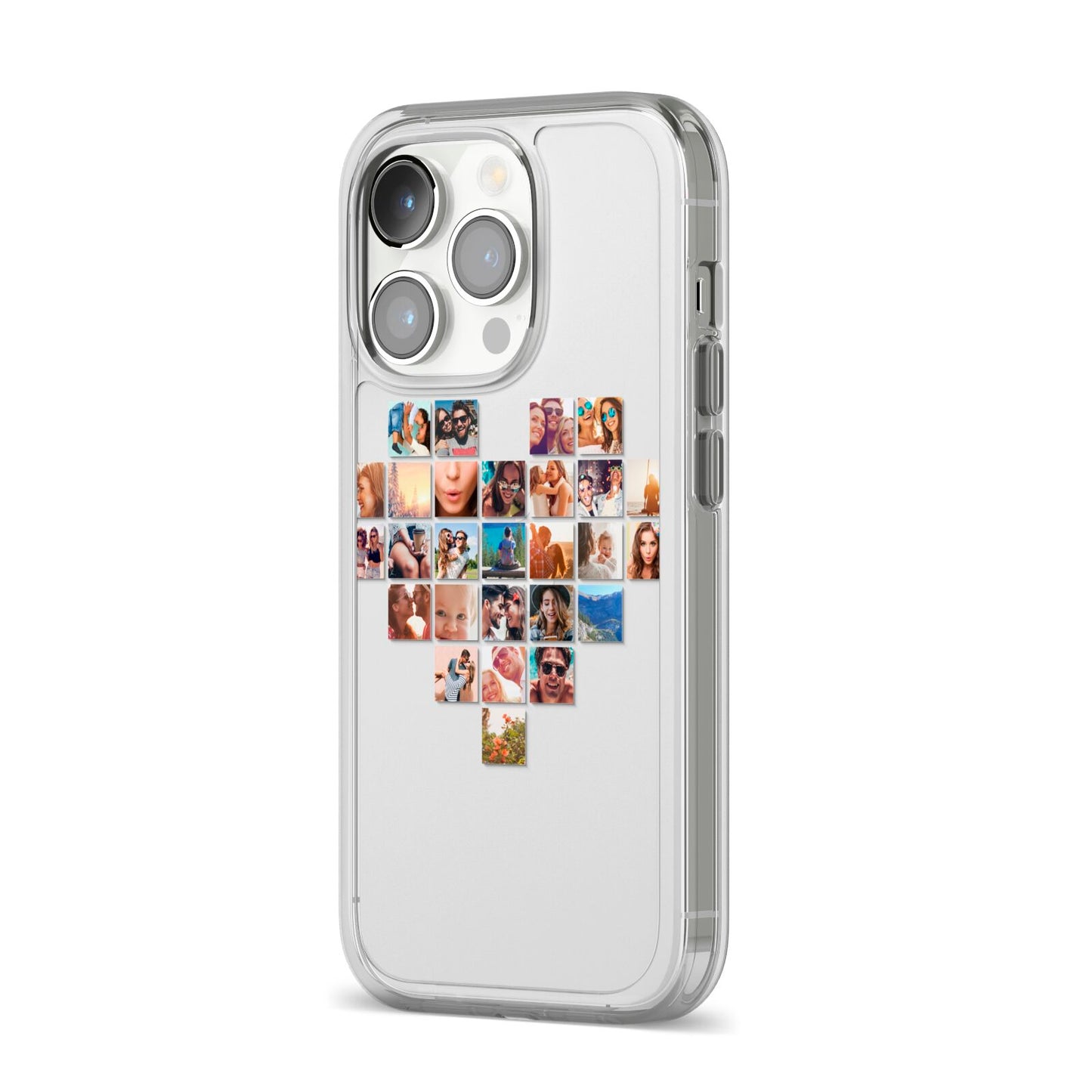 Large Heart Photo Montage Upload iPhone 14 Pro Clear Tough Case Silver Angled Image