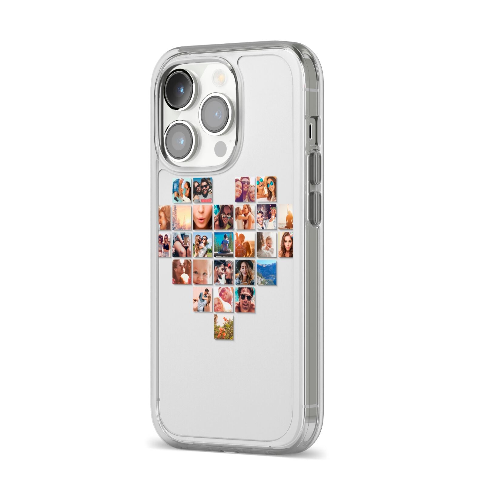 Large Heart Photo Montage Upload iPhone 14 Pro Clear Tough Case Silver Angled Image