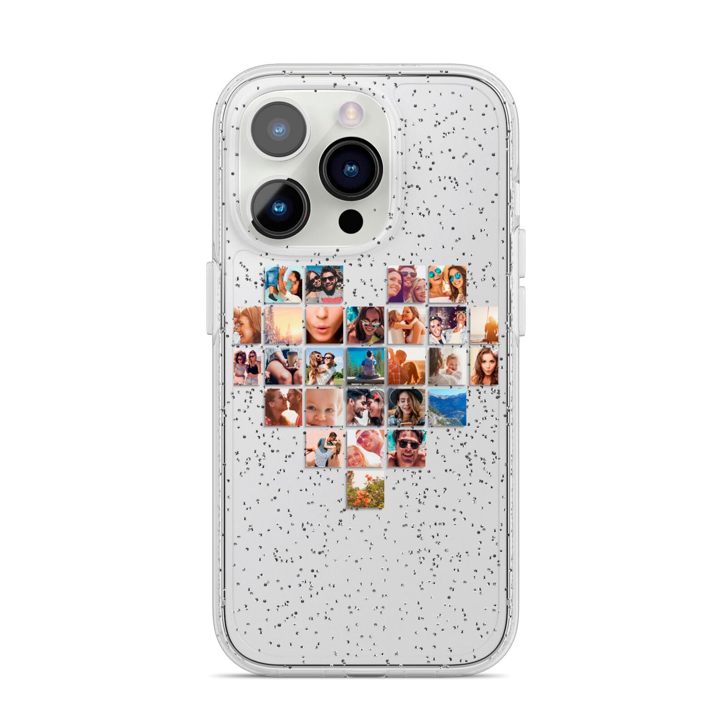 Large Heart Photo Montage Upload iPhone 14 Pro Glitter Tough Case Silver