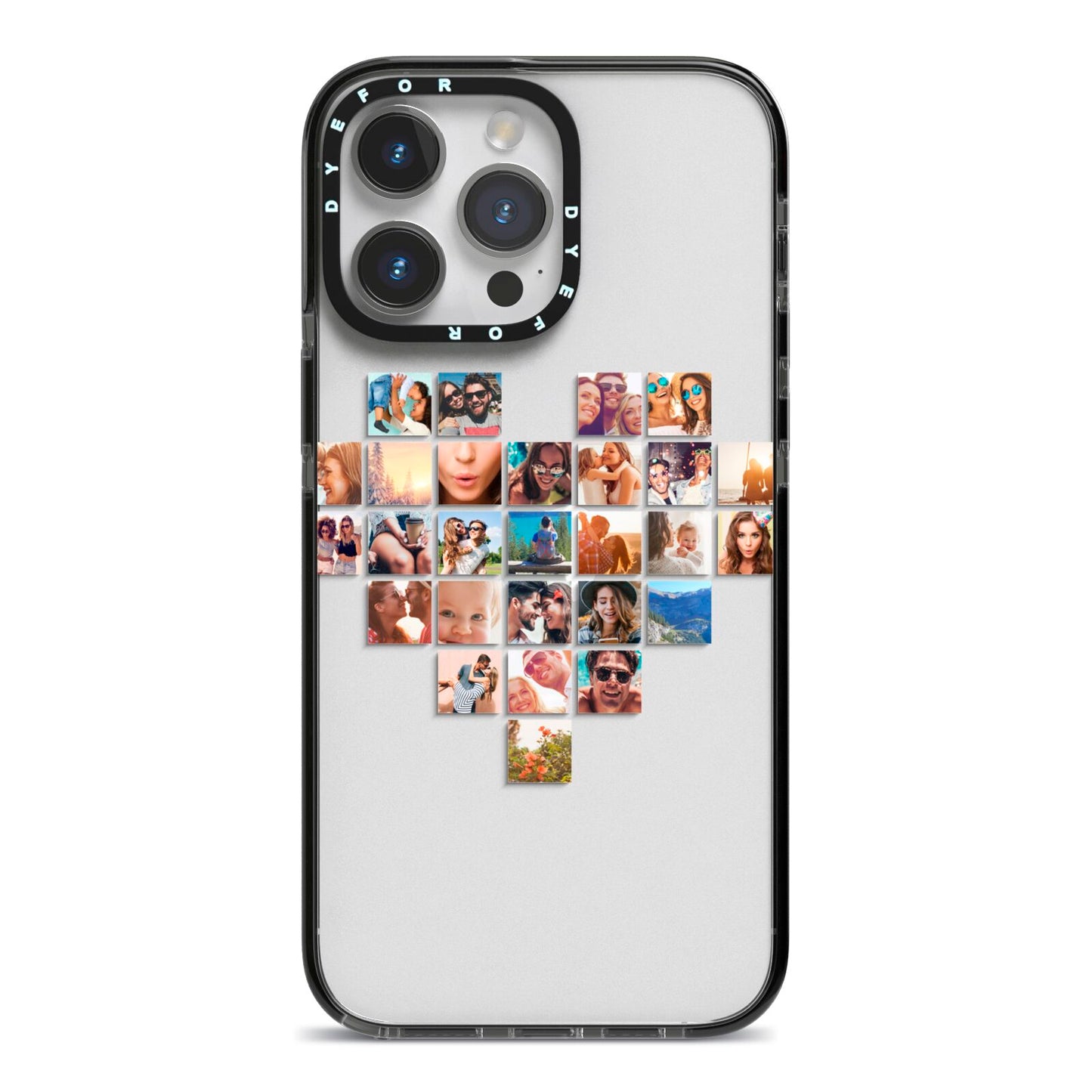 Large Heart Photo Montage Upload iPhone 14 Pro Max Black Impact Case on Silver phone