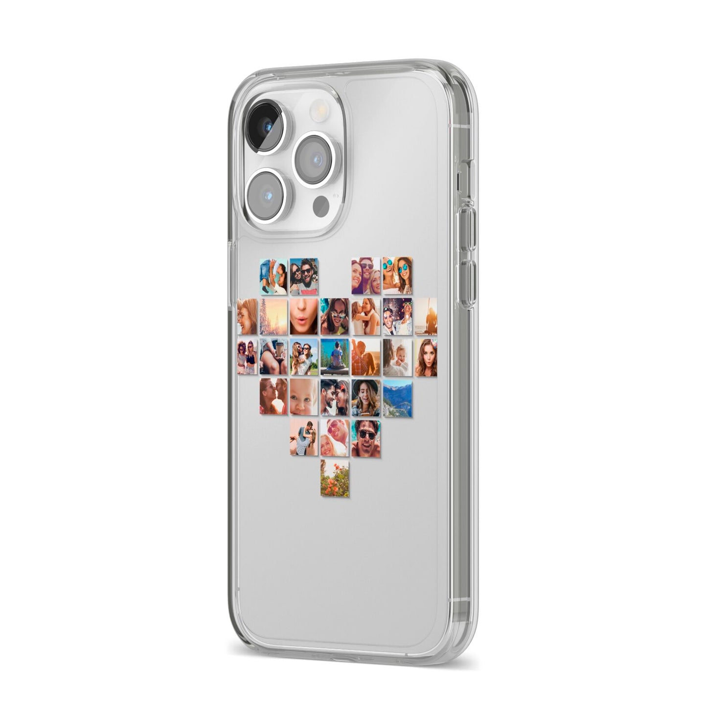 Large Heart Photo Montage Upload iPhone 14 Pro Max Clear Tough Case Silver Angled Image