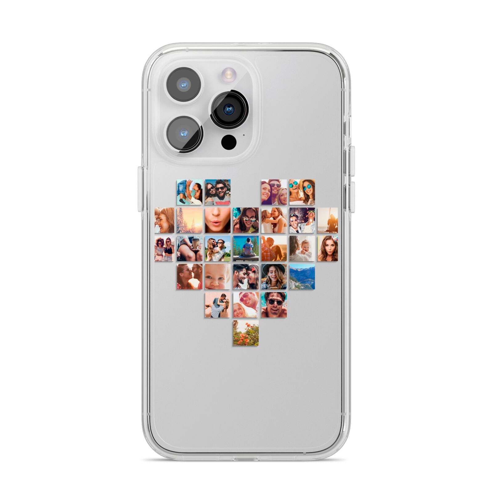 Large Heart Photo Montage Upload iPhone 14 Pro Max Clear Tough Case Silver