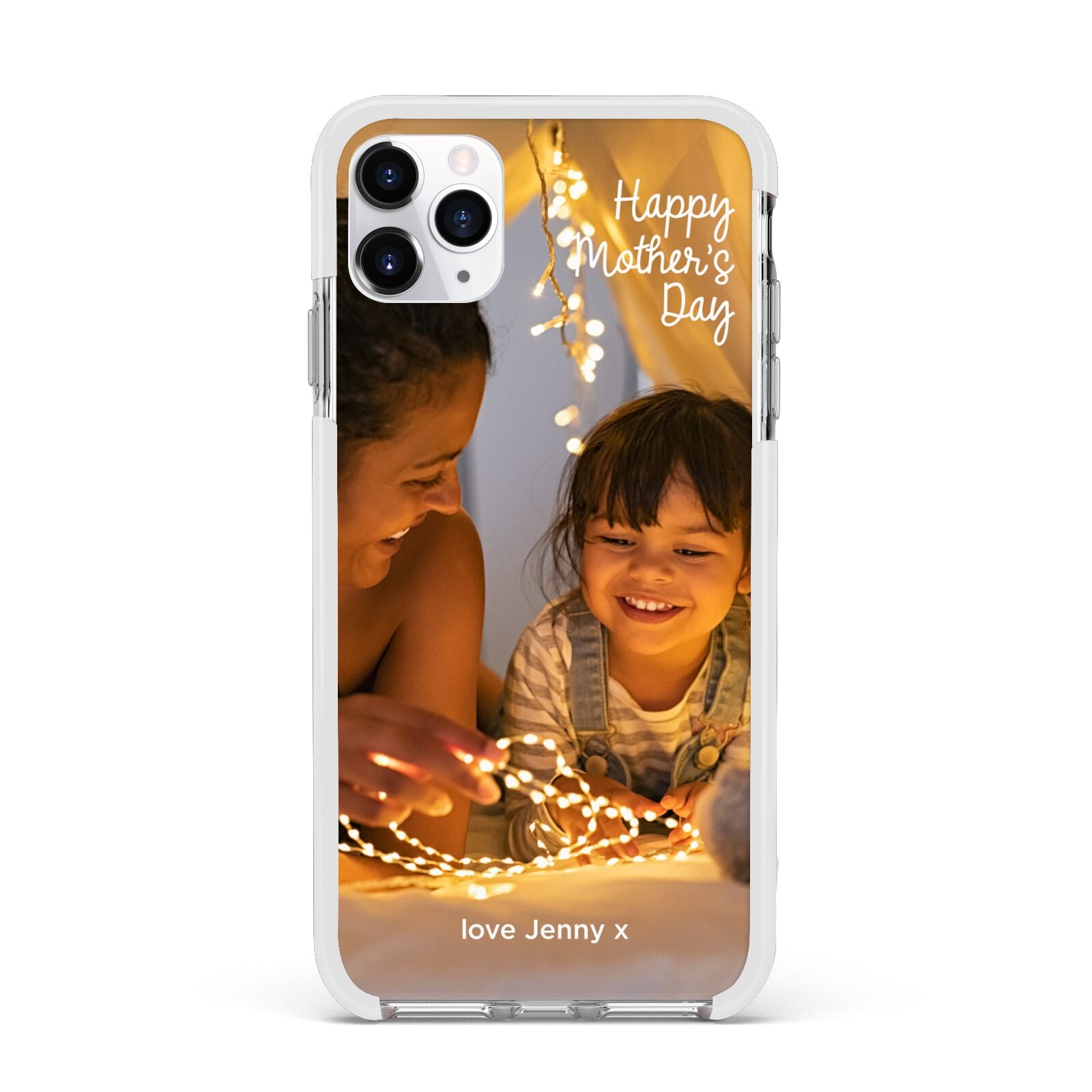 Large Mothers Day Photo with Name Apple iPhone 11 Pro Max in Silver with White Impact Case