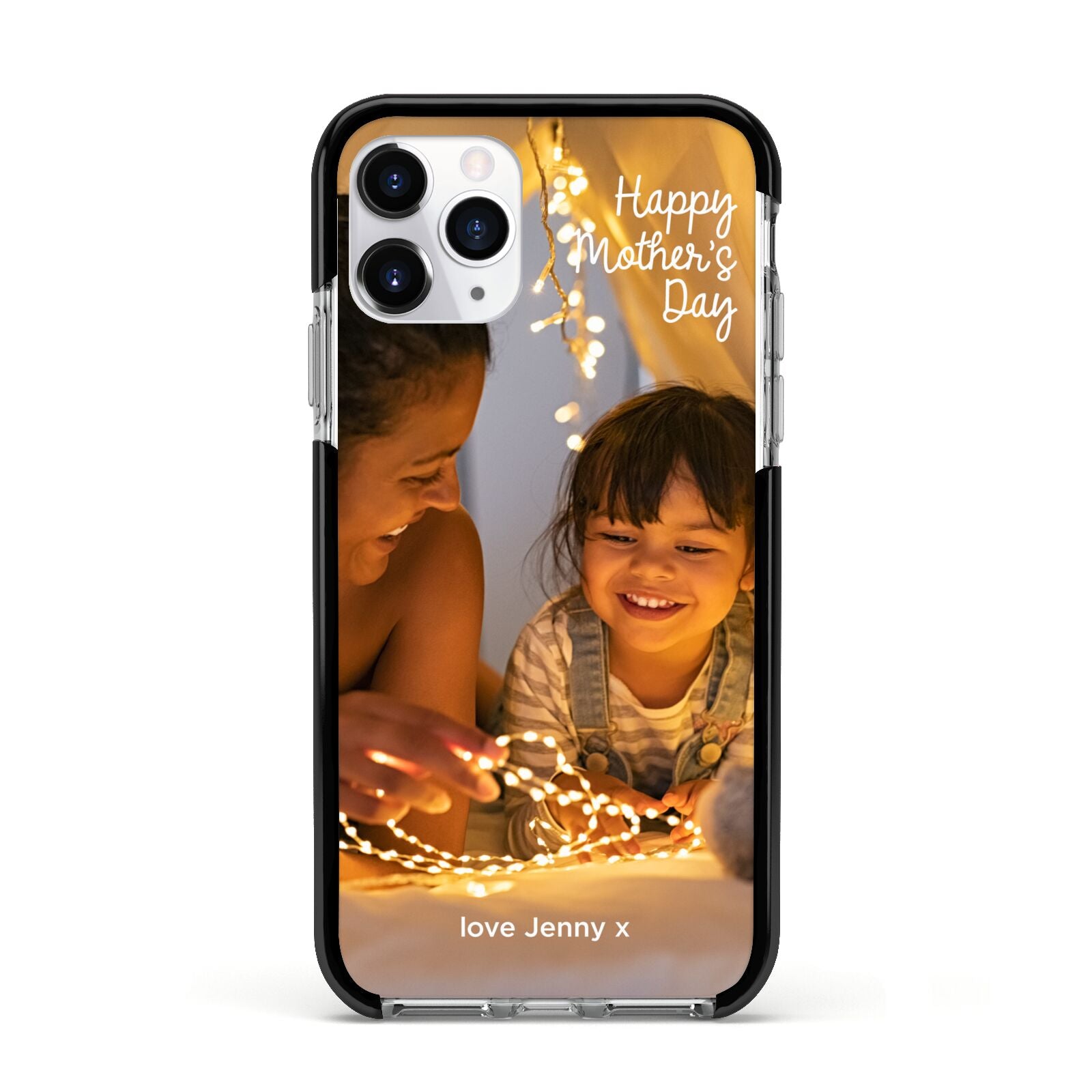 Large Mothers Day Photo with Name Apple iPhone 11 Pro in Silver with Black Impact Case