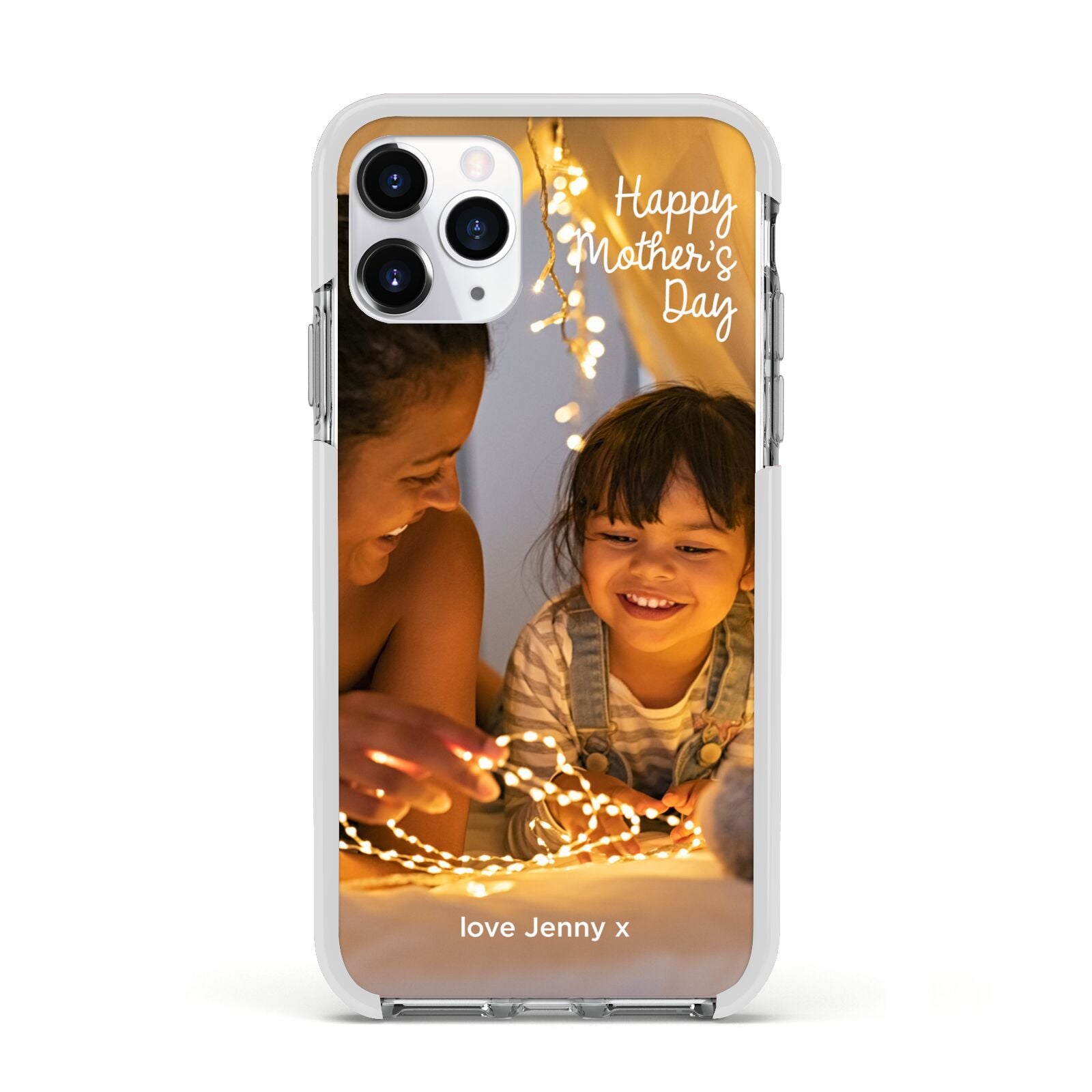 Large Mothers Day Photo with Name Apple iPhone 11 Pro in Silver with White Impact Case