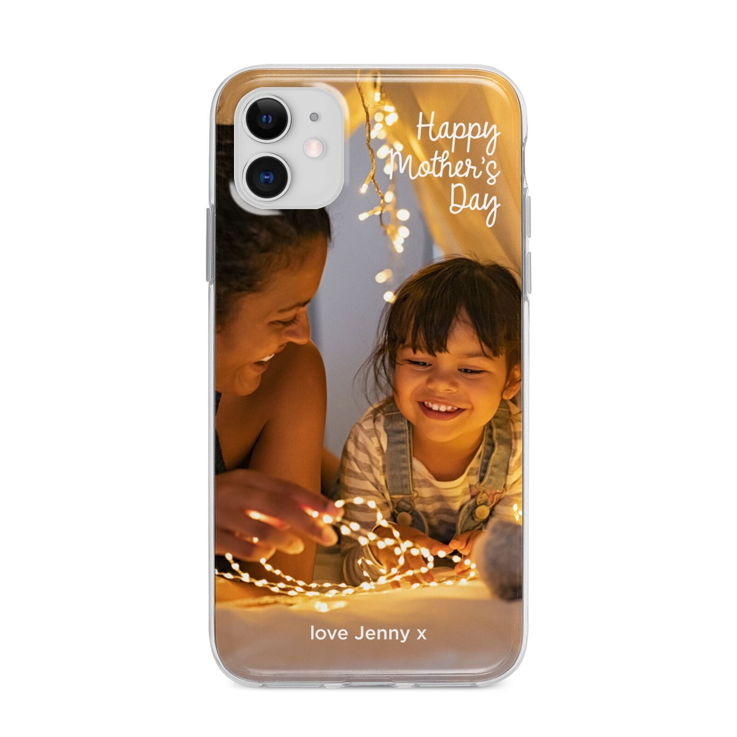 Large Mothers Day Photo with Name Apple iPhone 11 in White with Bumper Case