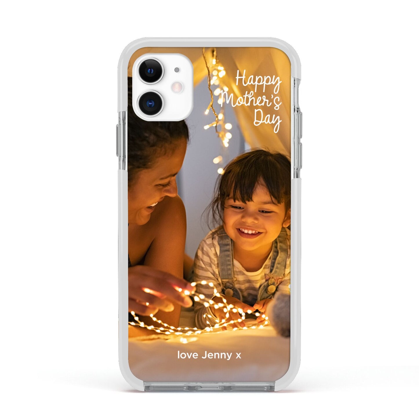 Large Mothers Day Photo with Name Apple iPhone 11 in White with White Impact Case