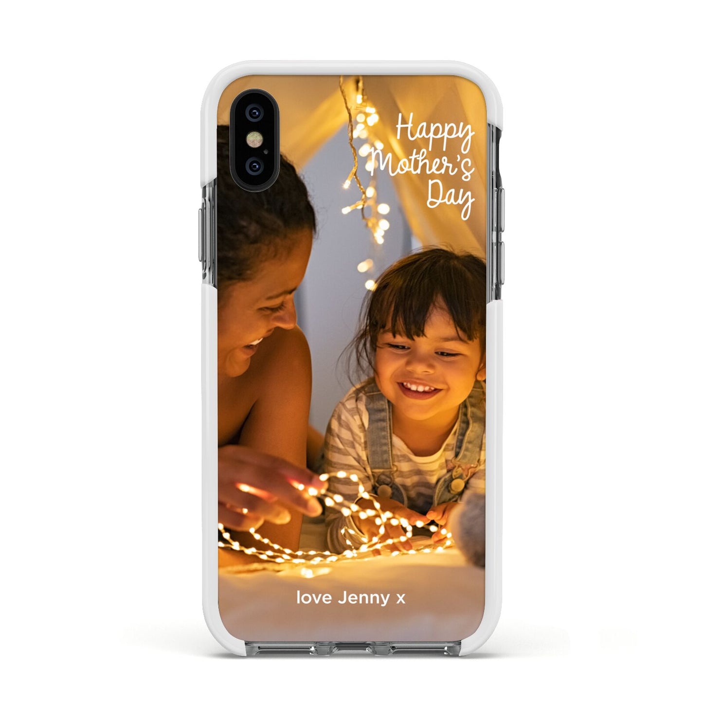 Large Mothers Day Photo with Name Apple iPhone Xs Impact Case White Edge on Black Phone
