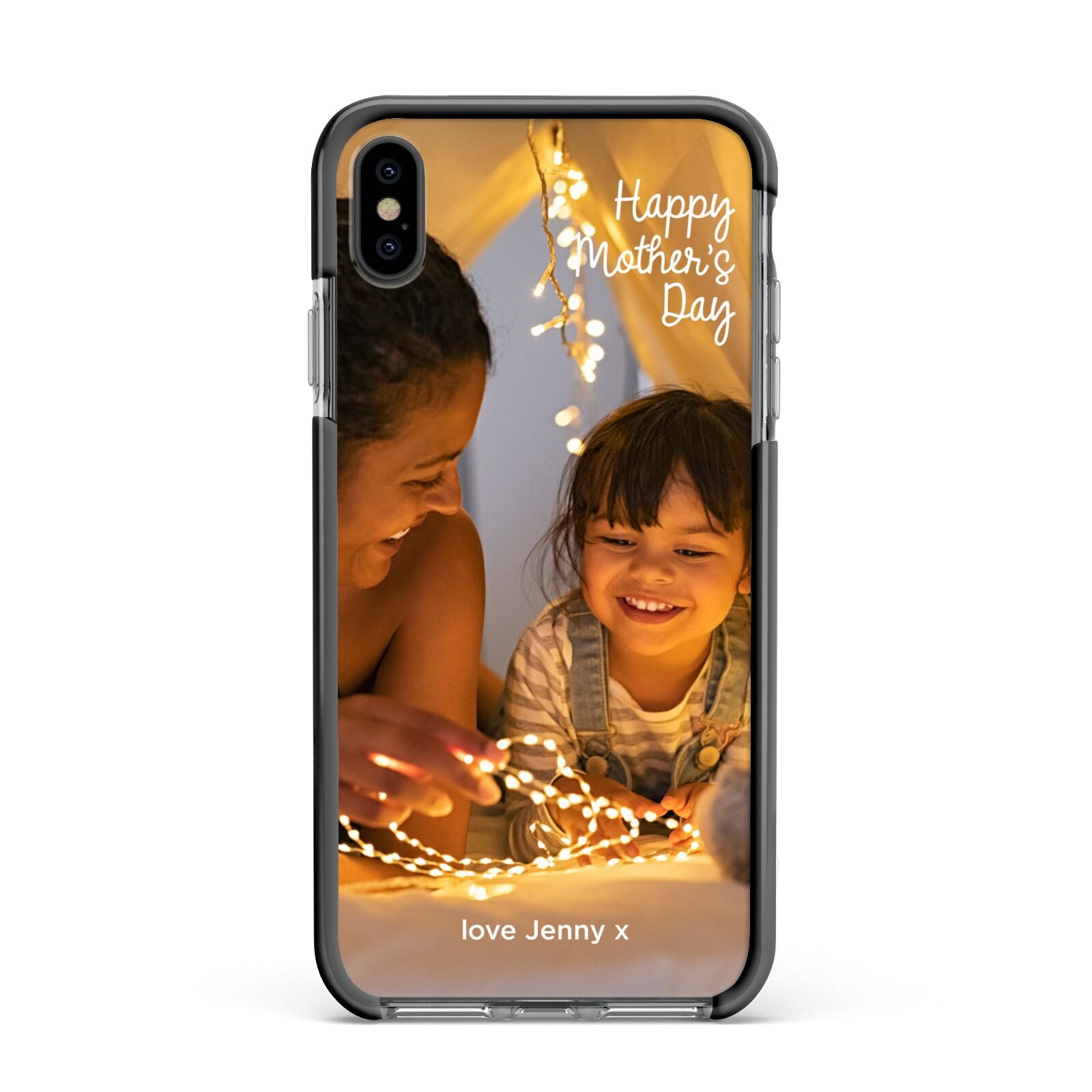 Large Mothers Day Photo with Name Apple iPhone Xs Max Impact Case Black Edge on Black Phone