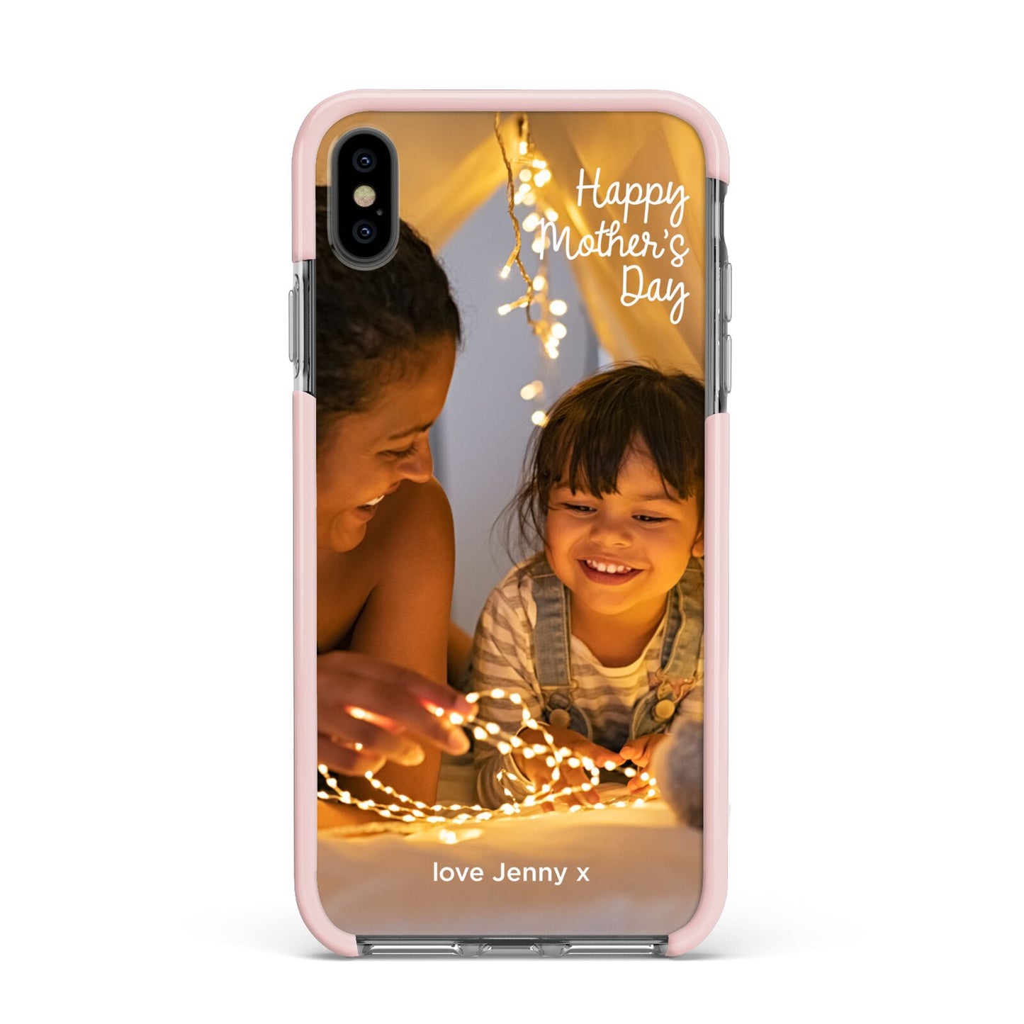 Large Mothers Day Photo with Name Apple iPhone Xs Max Impact Case Pink Edge on Black Phone