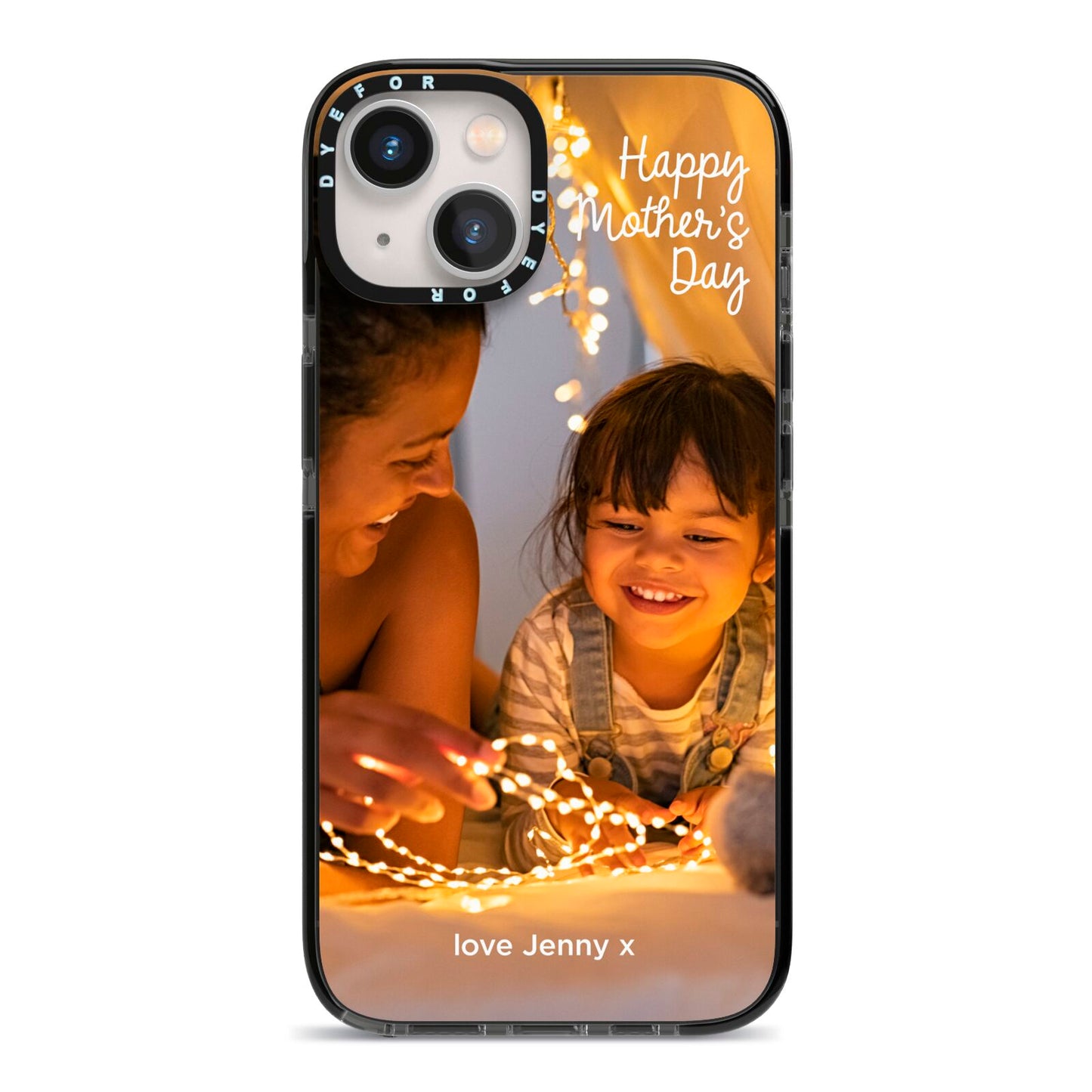Large Mothers Day Photo with Name iPhone 13 Black Impact Case on Silver phone