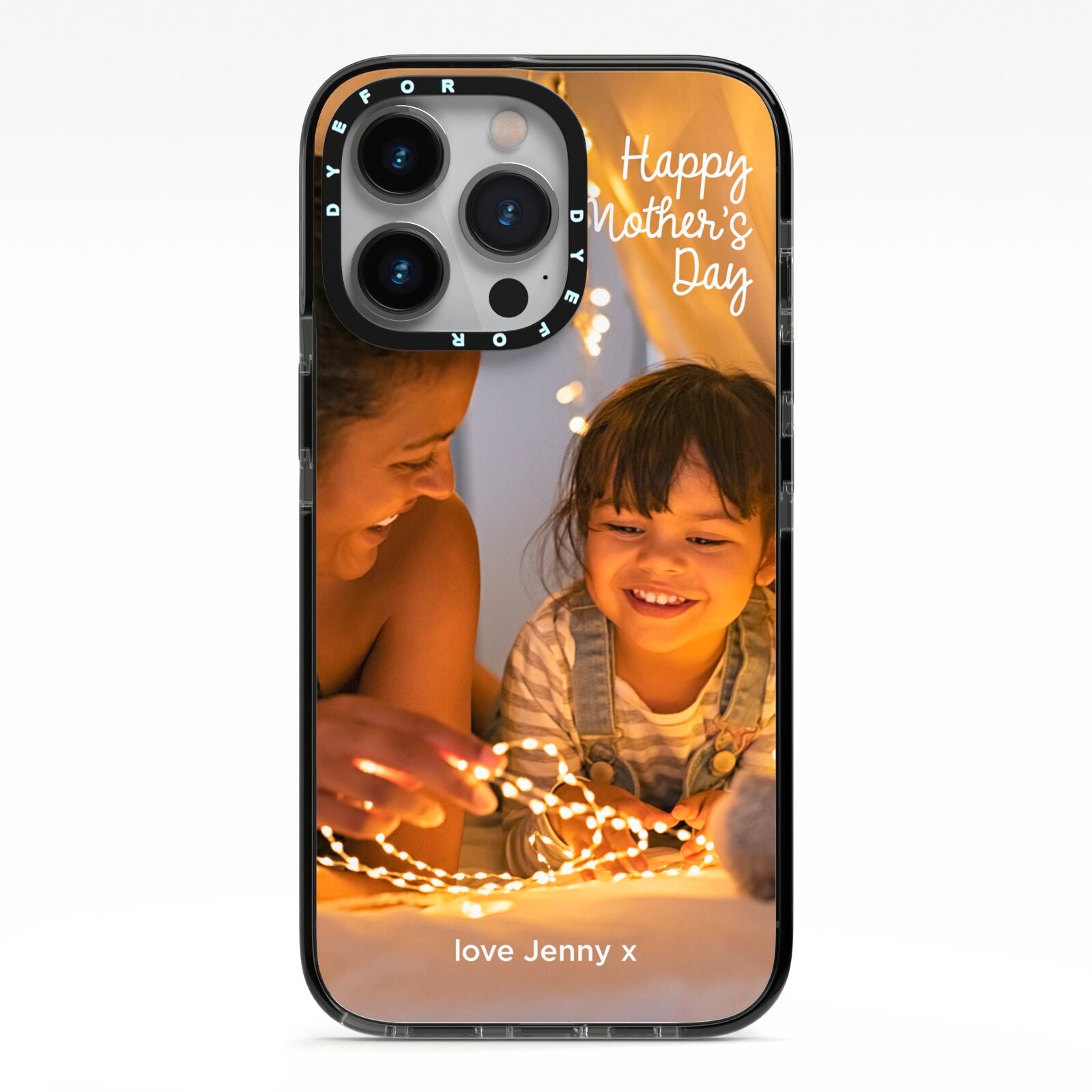 Large Mothers Day Photo with Name iPhone 13 Pro Black Impact Case on Silver phone