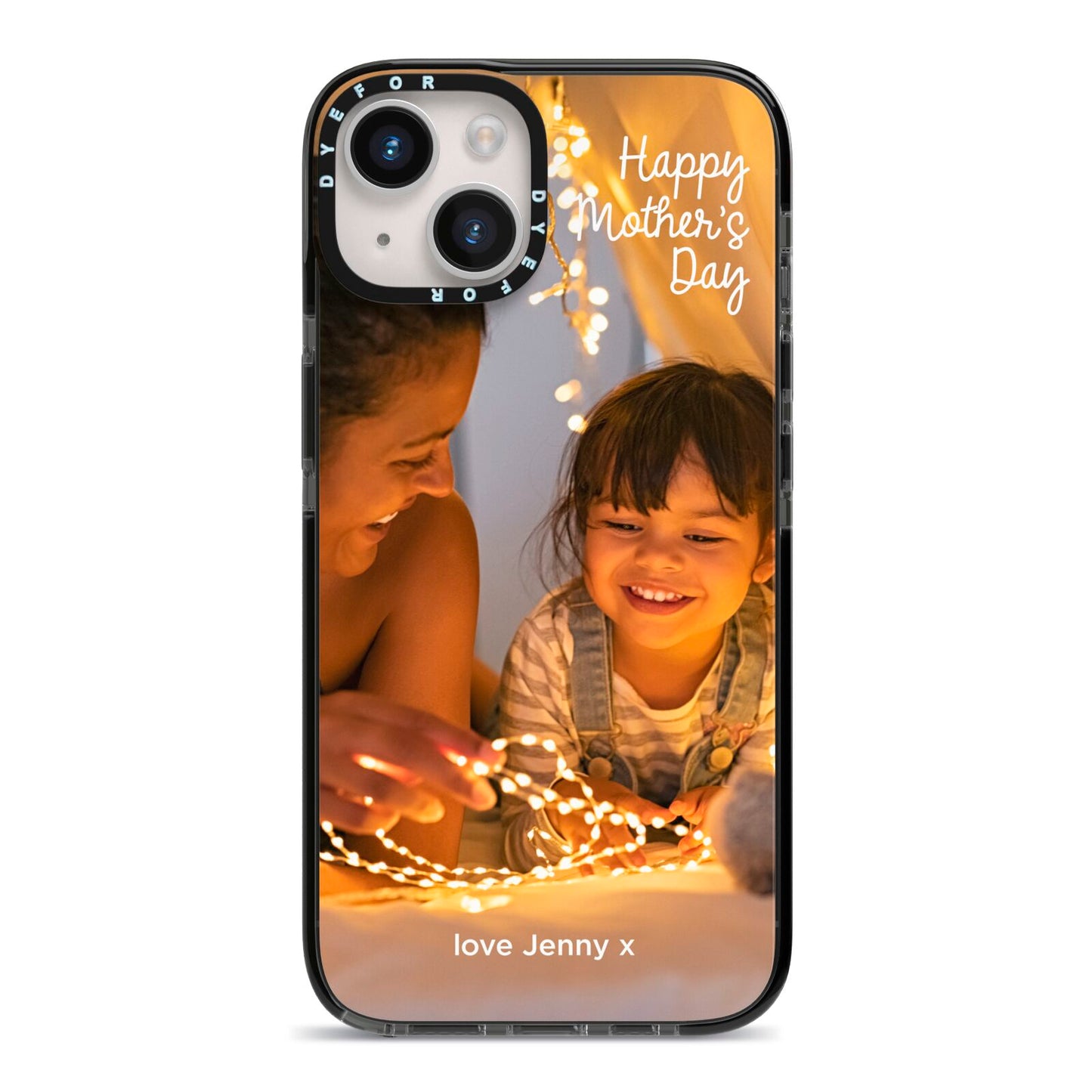 Large Mothers Day Photo with Name iPhone 14 Black Impact Case on Silver phone