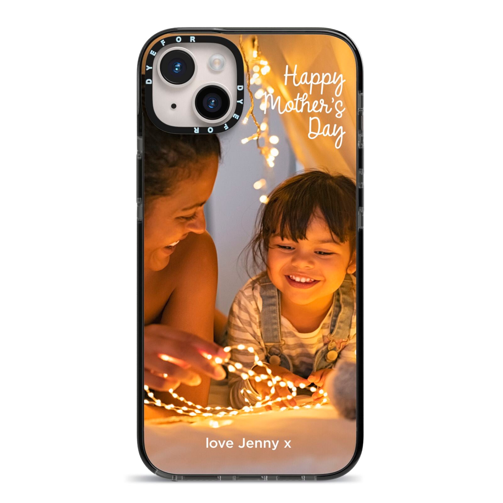 Large Mothers Day Photo with Name iPhone 14 Plus Black Impact Case on Silver phone