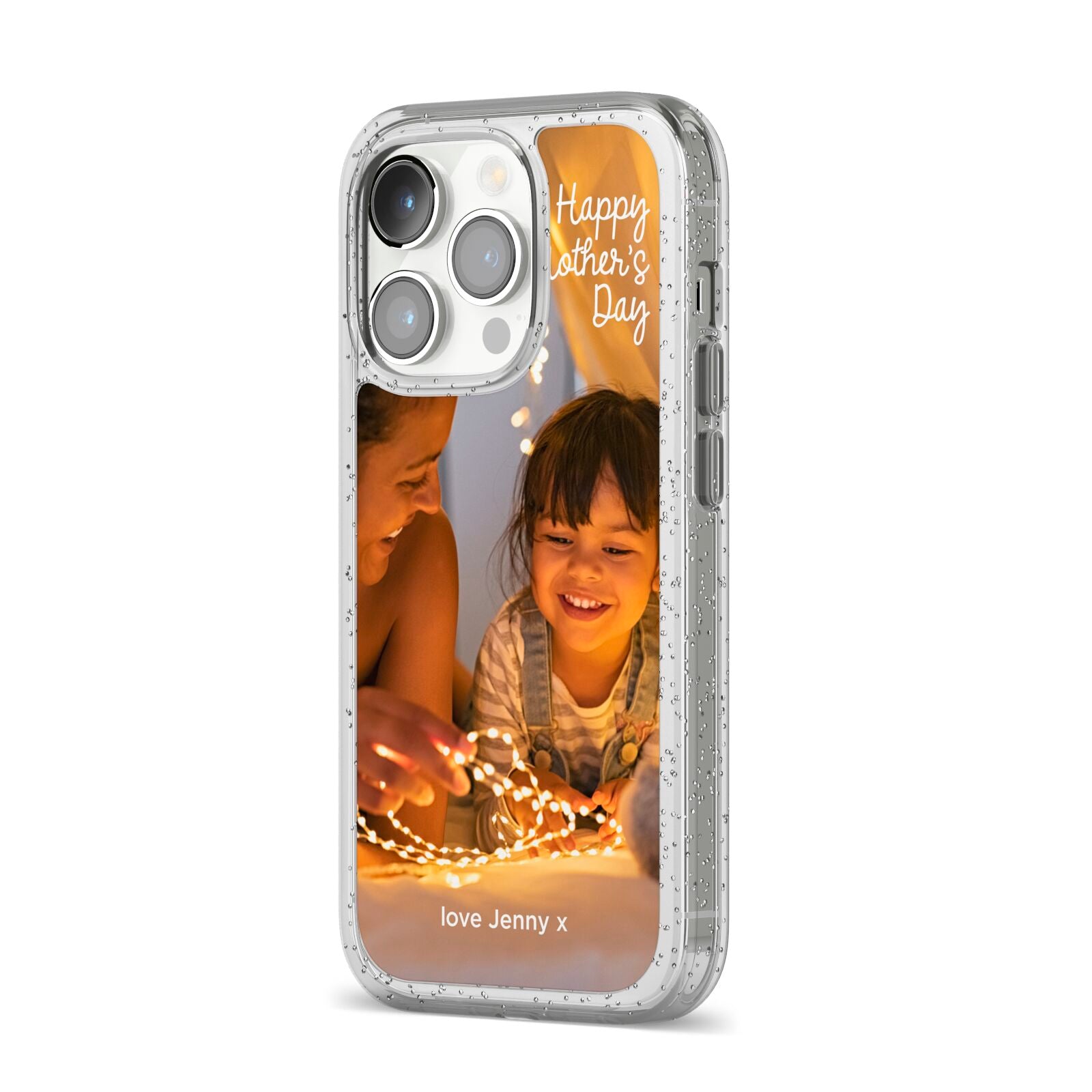 Large Mothers Day Photo with Name iPhone 14 Pro Glitter Tough Case Silver Angled Image