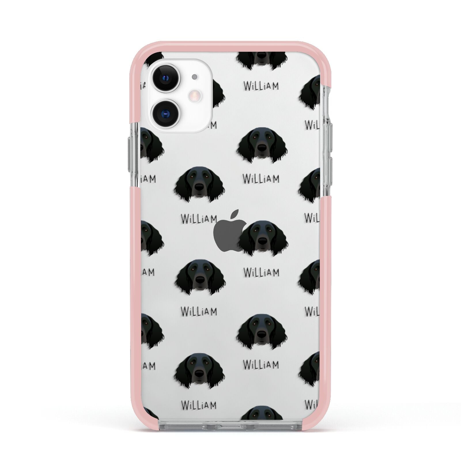 Large Munsterlander Icon with Name Apple iPhone 11 in White with Pink Impact Case