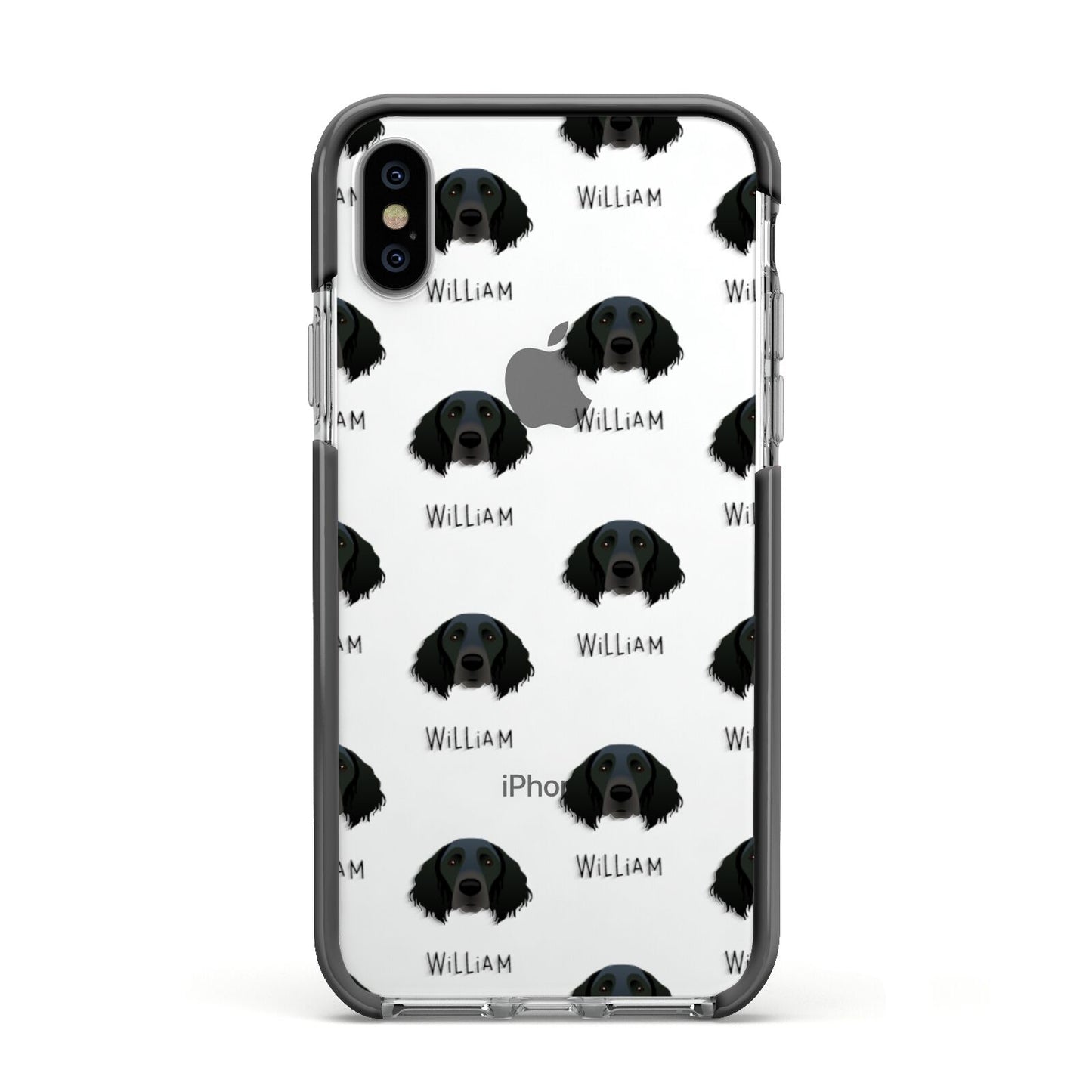 Large Munsterlander Icon with Name Apple iPhone Xs Impact Case Black Edge on Silver Phone