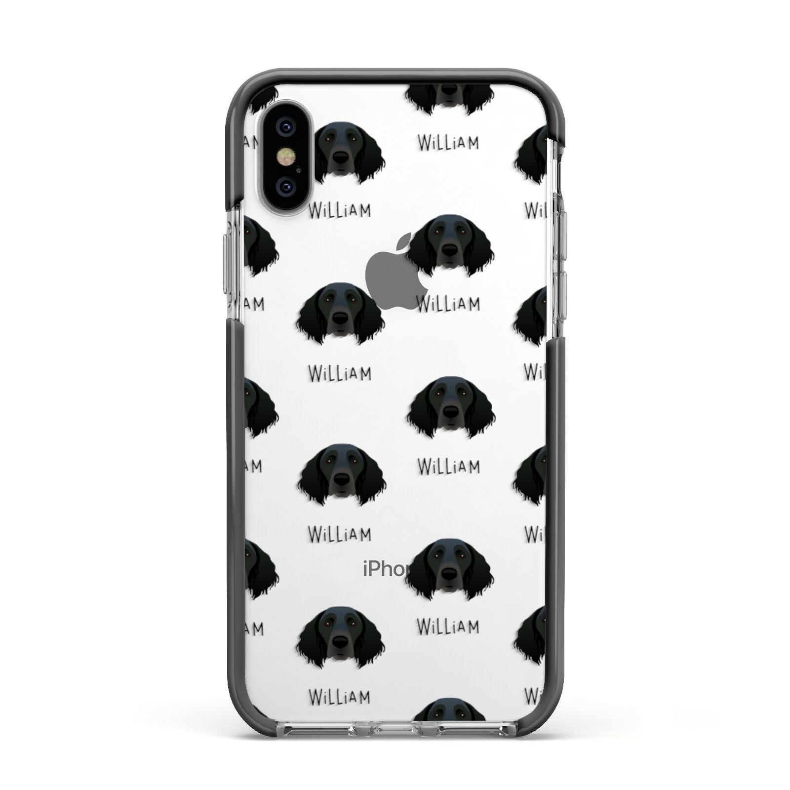 Large Munsterlander Icon with Name Apple iPhone Xs Impact Case Black Edge on Silver Phone