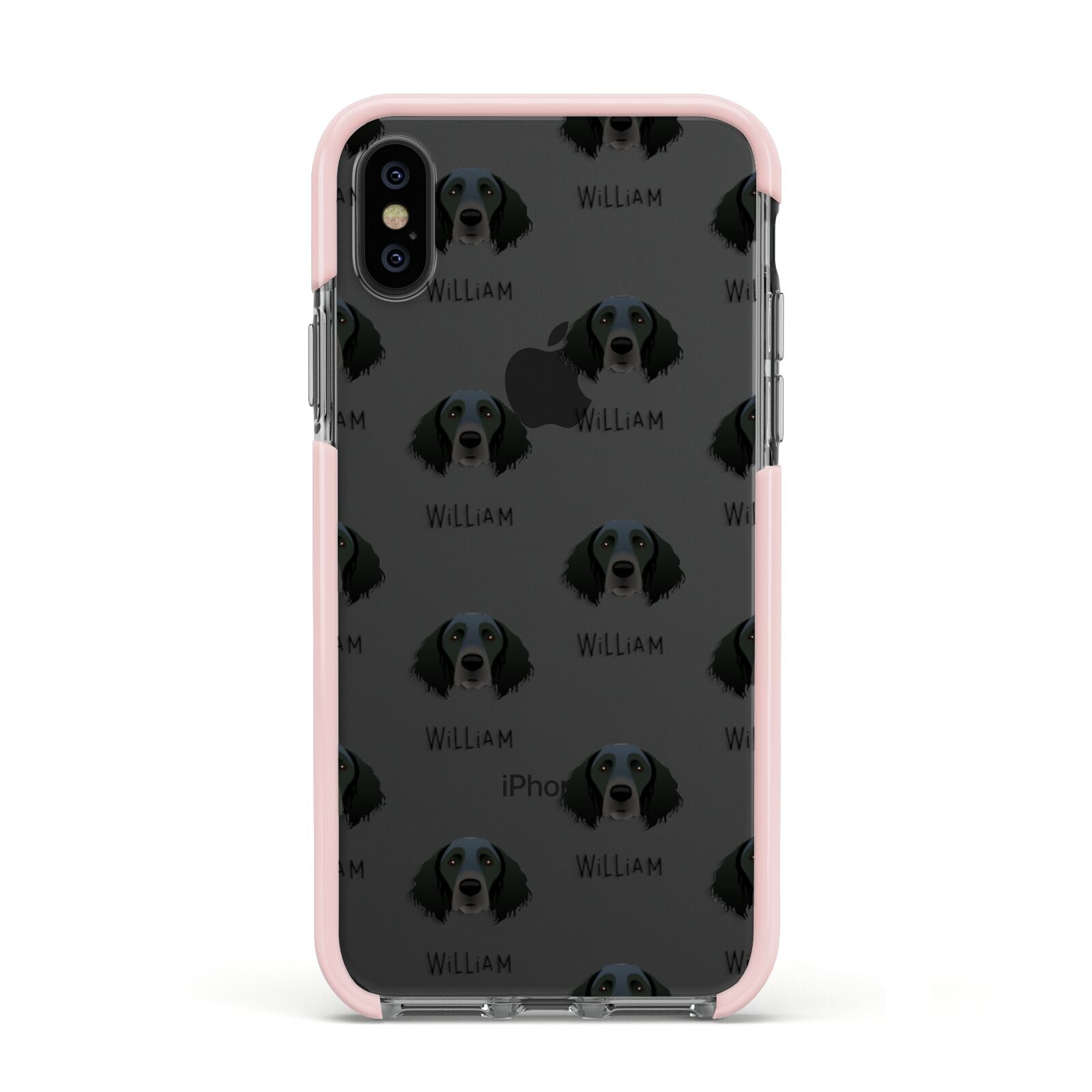Large Munsterlander Icon with Name Apple iPhone Xs Impact Case Pink Edge on Black Phone