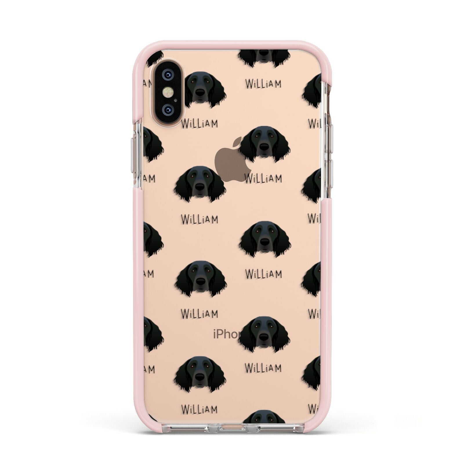 Large Munsterlander Icon with Name Apple iPhone Xs Impact Case Pink Edge on Gold Phone