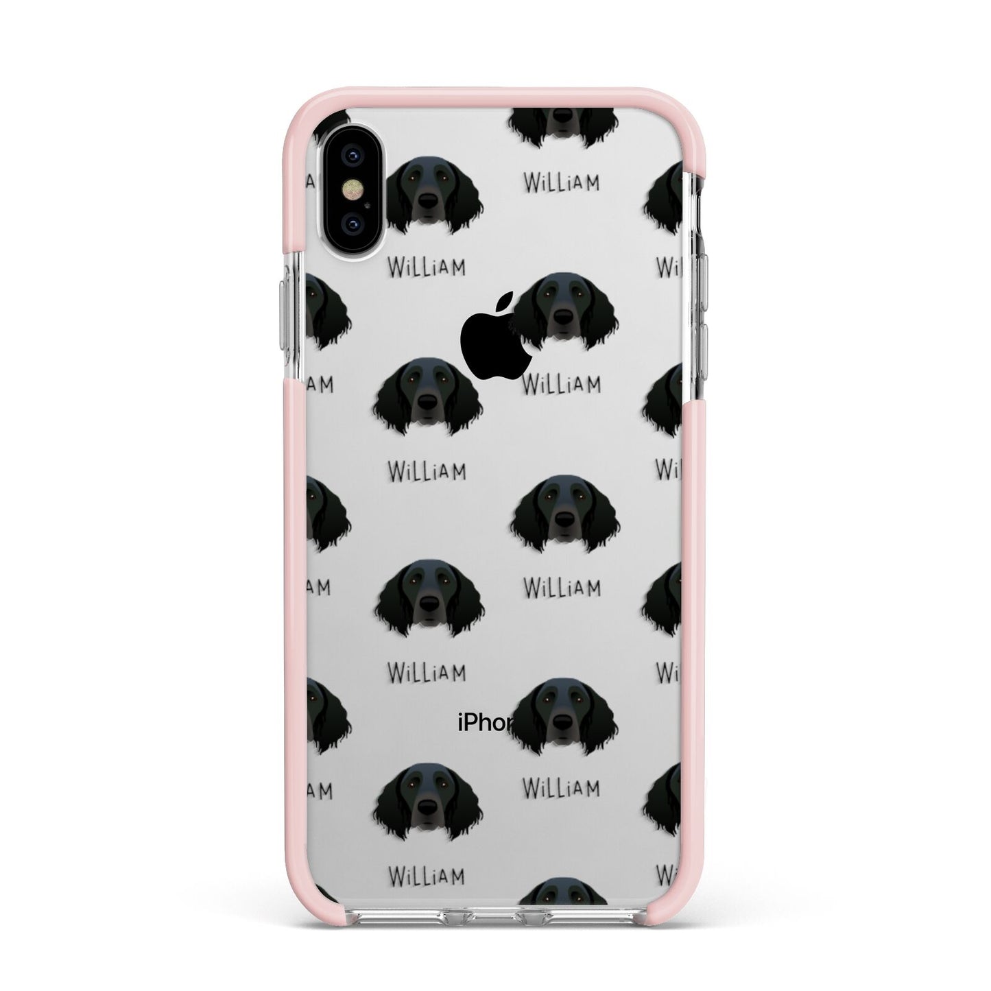 Large Munsterlander Icon with Name Apple iPhone Xs Max Impact Case Pink Edge on Silver Phone