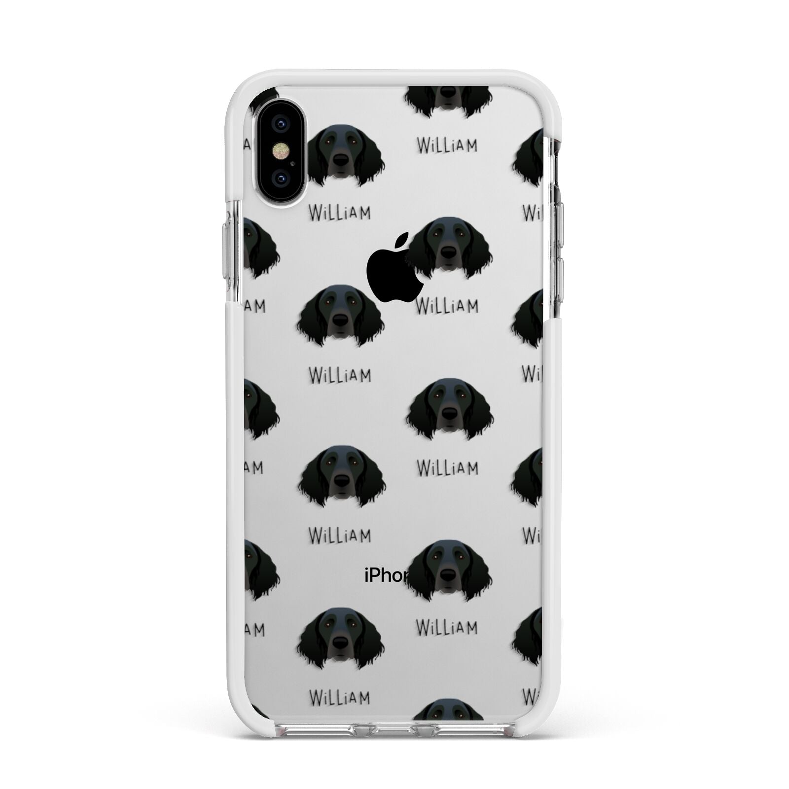 Large Munsterlander Icon with Name Apple iPhone Xs Max Impact Case White Edge on Silver Phone