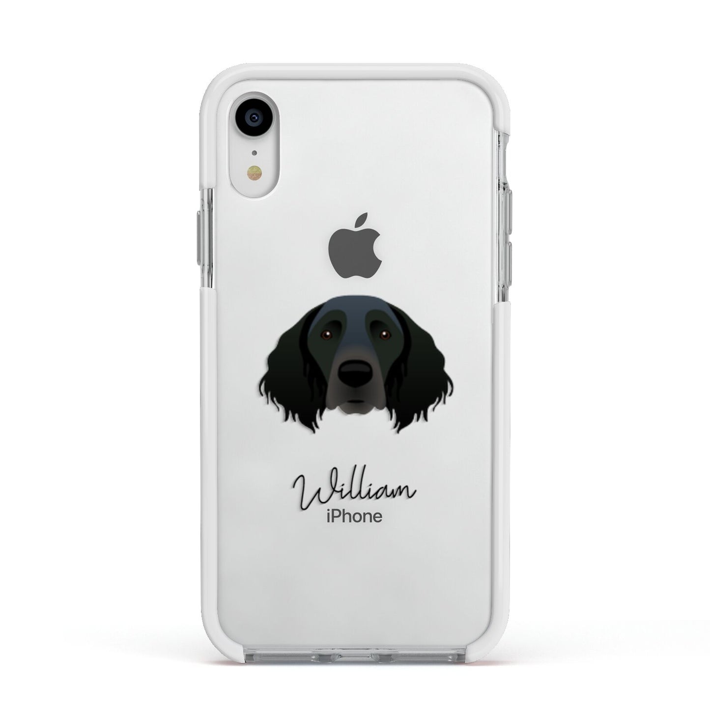 Large Munsterlander Personalised Apple iPhone XR Impact Case White Edge on Silver Phone