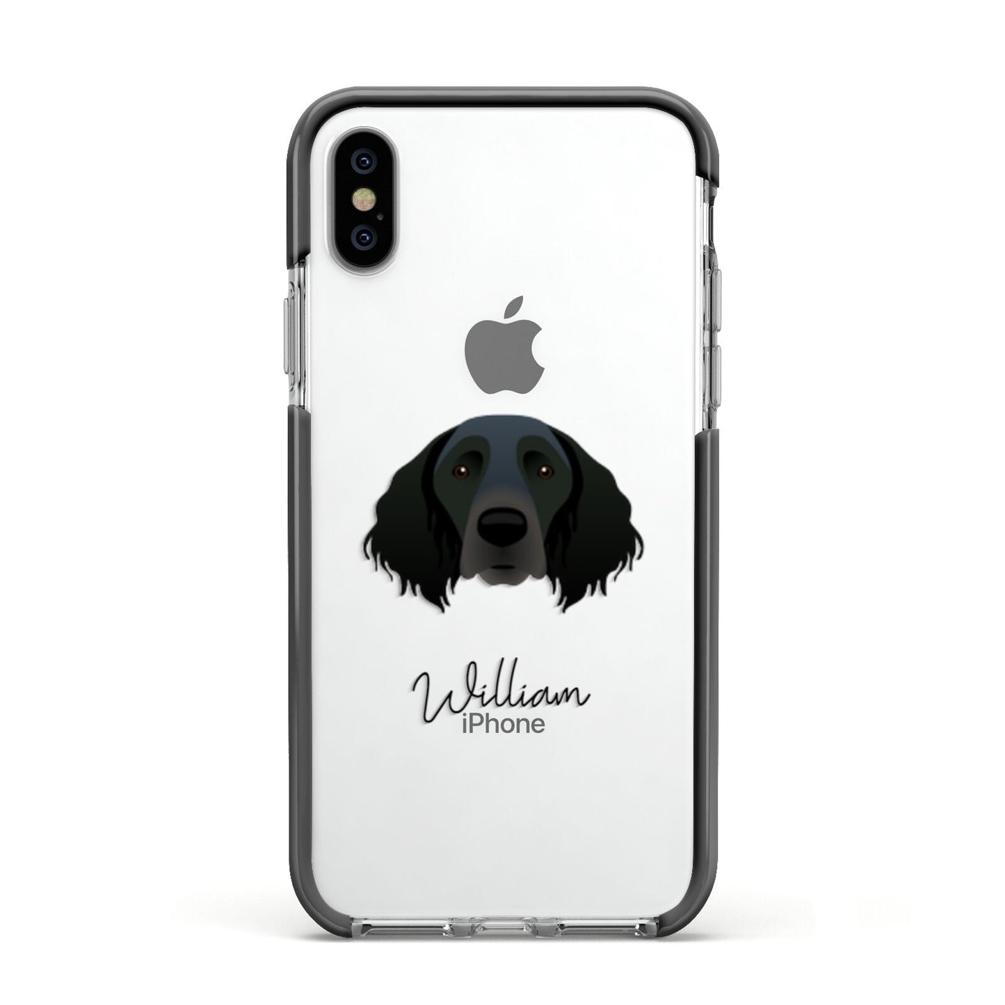 Large Munsterlander Personalised Apple iPhone Xs Impact Case Black Edge on Silver Phone