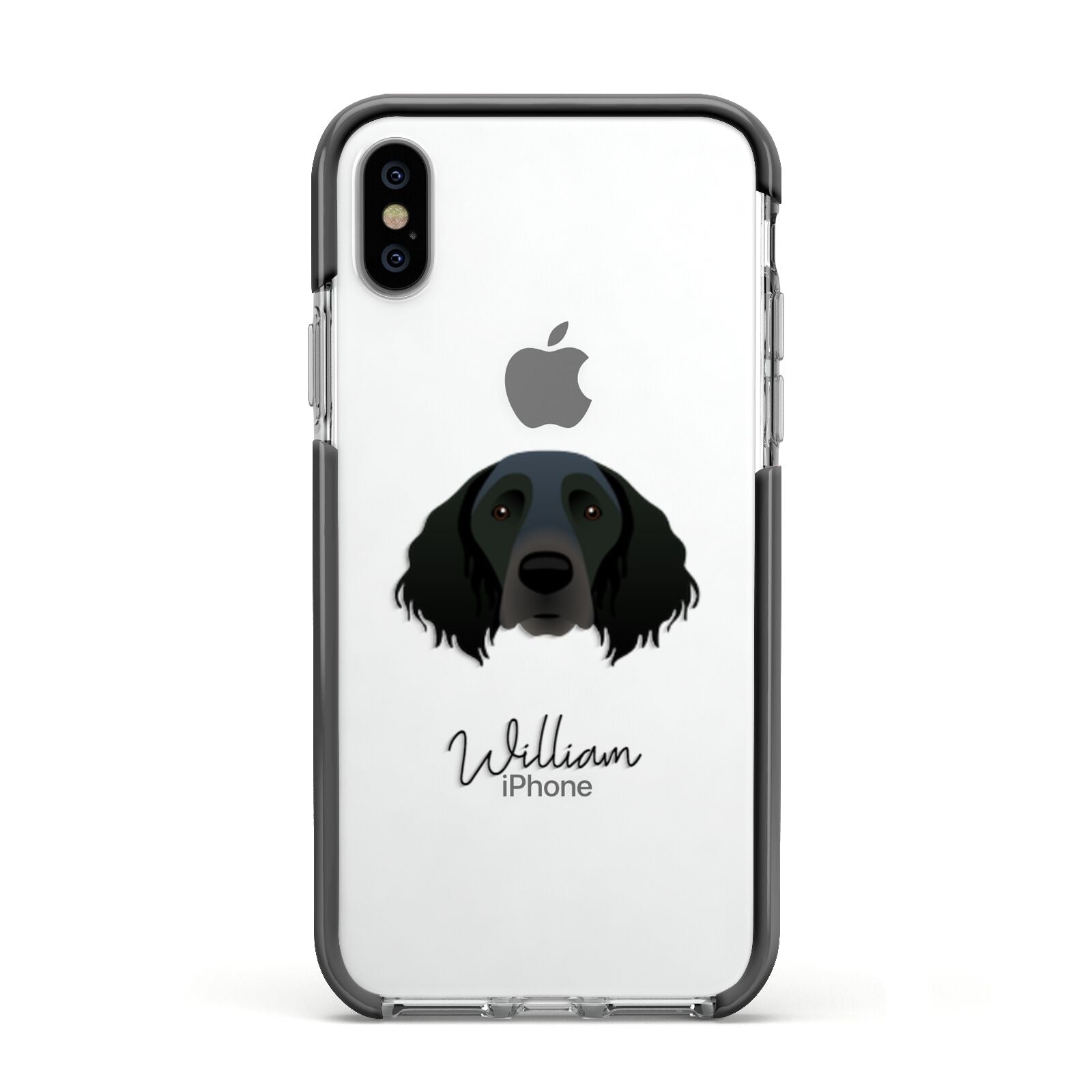 Large Munsterlander Personalised Apple iPhone Xs Impact Case Black Edge on Silver Phone