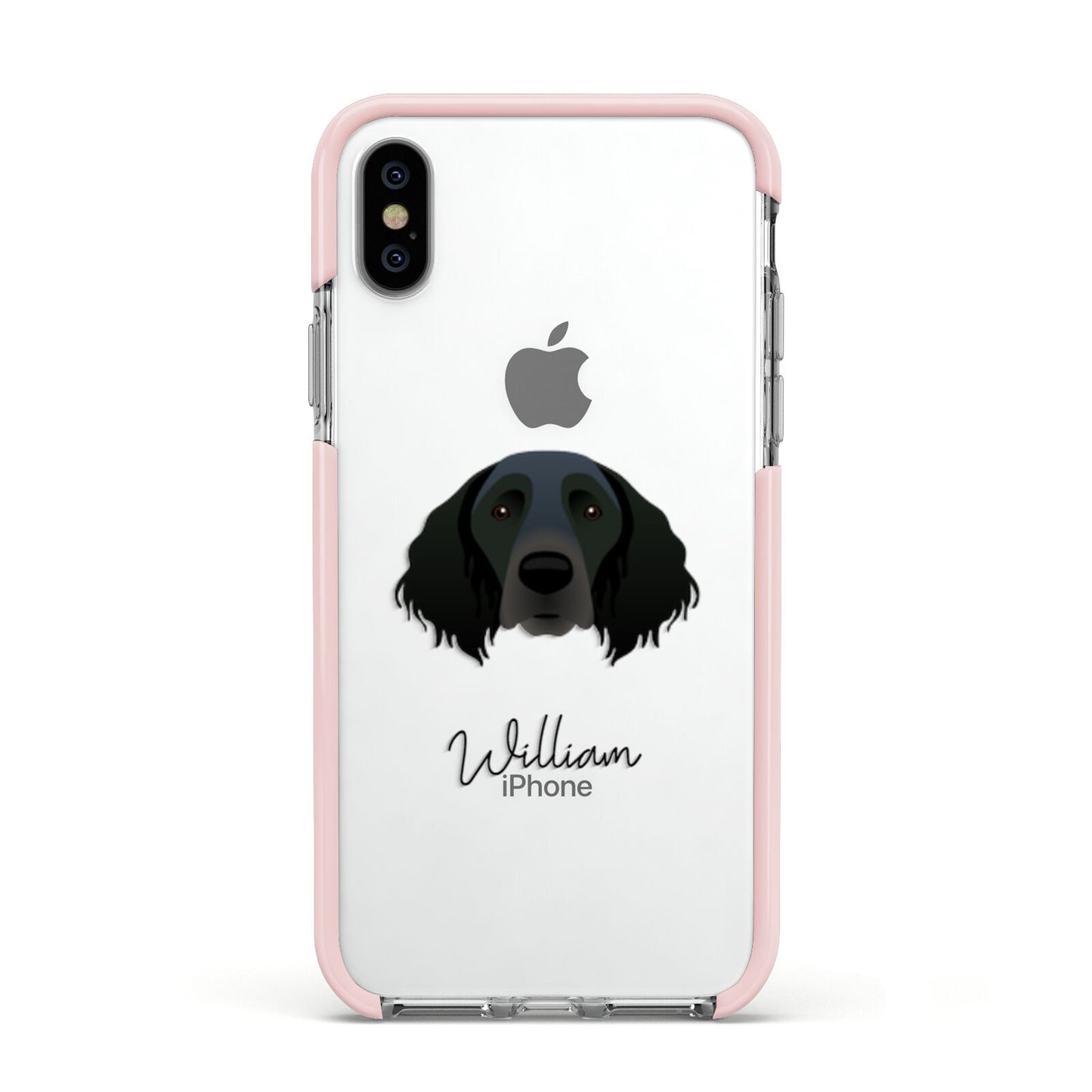 Large Munsterlander Personalised Apple iPhone Xs Impact Case Pink Edge on Silver Phone