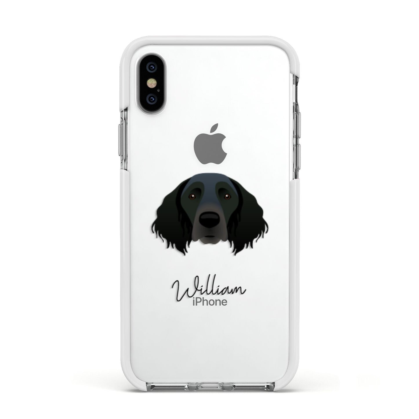 Large Munsterlander Personalised Apple iPhone Xs Impact Case White Edge on Silver Phone