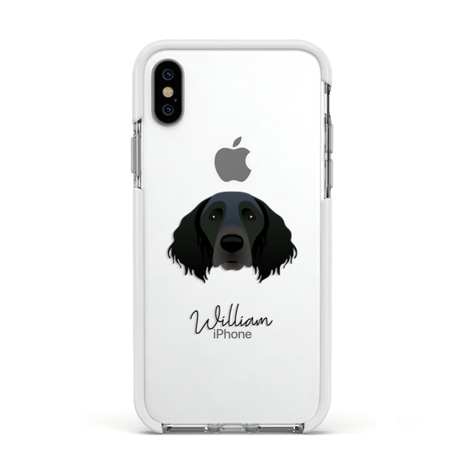 Large Munsterlander Personalised Apple iPhone Xs Impact Case White Edge on Silver Phone