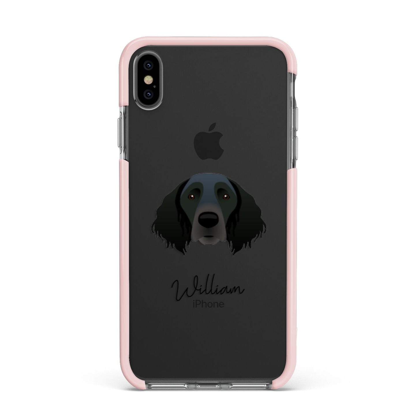Large Munsterlander Personalised Apple iPhone Xs Max Impact Case Pink Edge on Black Phone