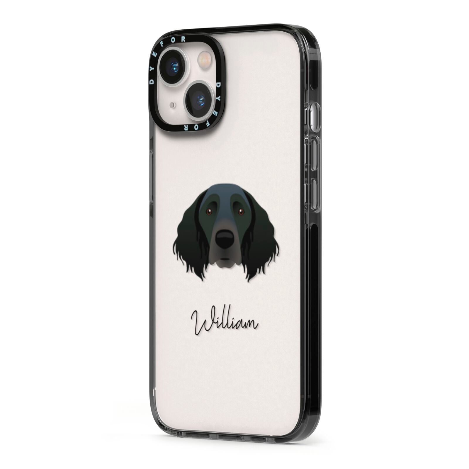 Large Munsterlander Personalised iPhone 13 Black Impact Case Side Angle on Silver phone