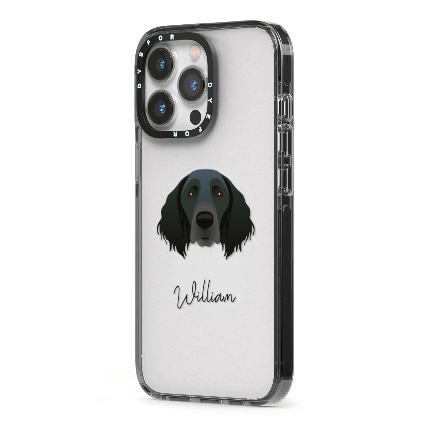 Large Munsterlander Personalised iPhone 13 Pro Black Impact Case Side Angle on Silver phone
