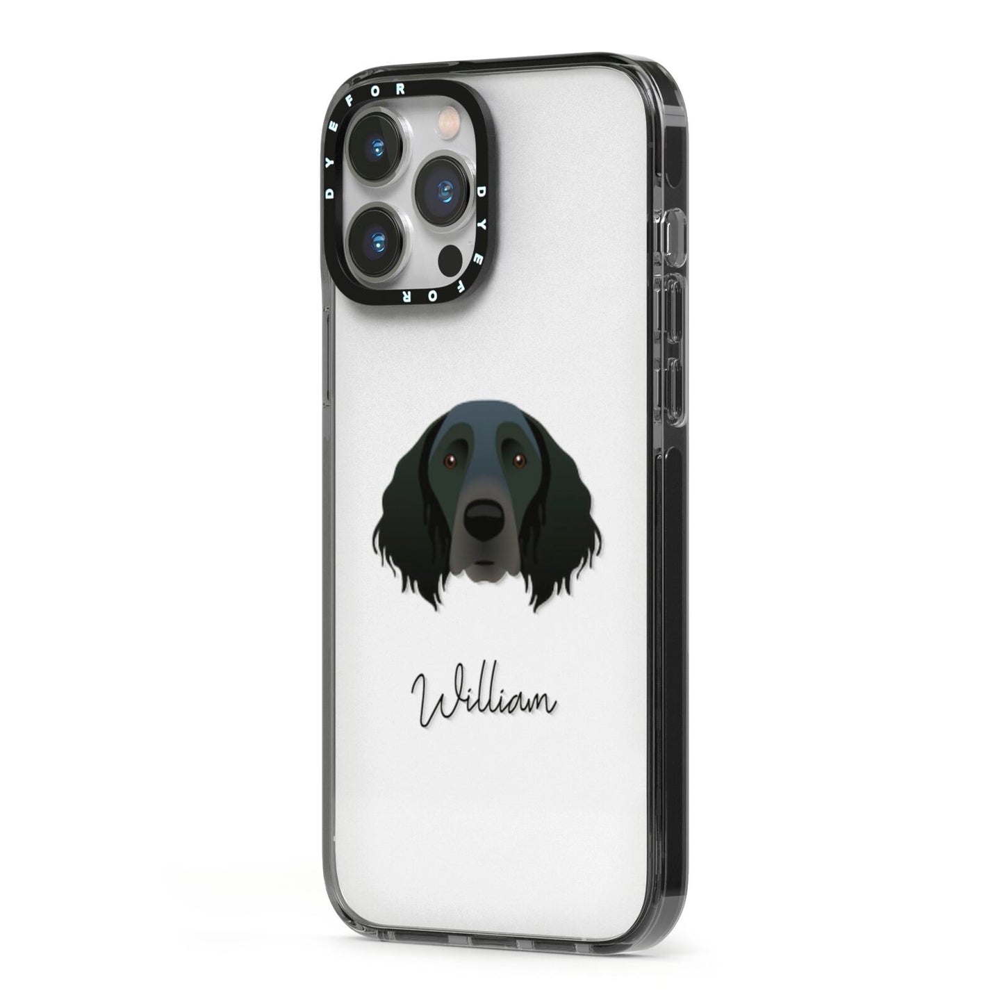 Large Munsterlander Personalised iPhone 13 Pro Max Black Impact Case Side Angle on Silver phone