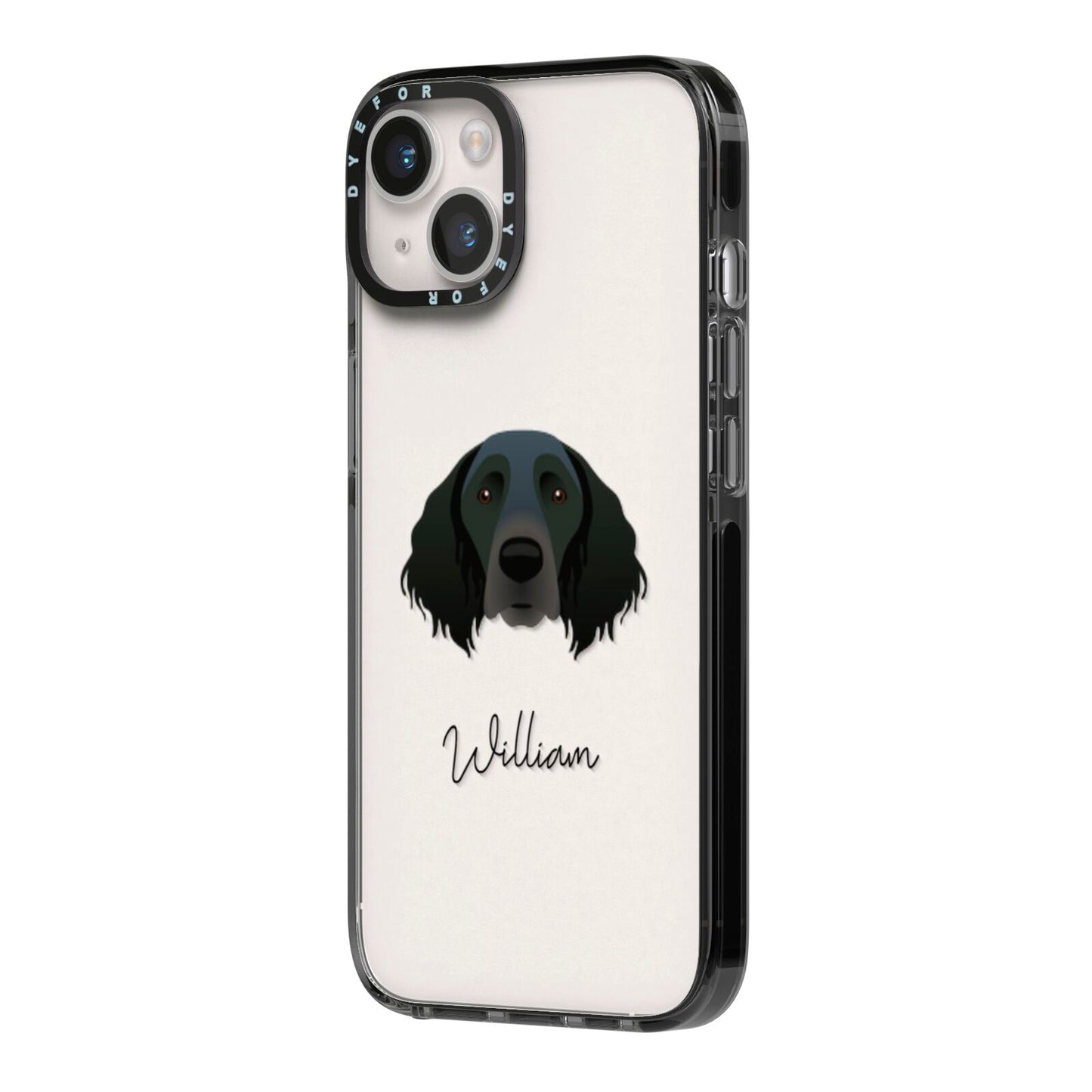 Large Munsterlander Personalised iPhone 14 Black Impact Case Side Angle on Silver phone